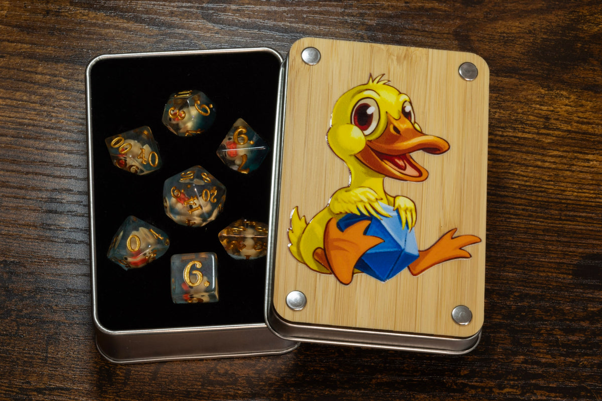 Duck dice box with yellow duck dice set - The Wizard's Vault