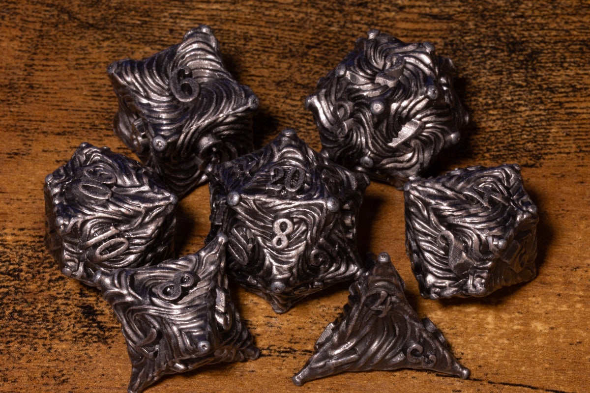 Vortex 7-Piece Metal Dice Set – Antique Silver