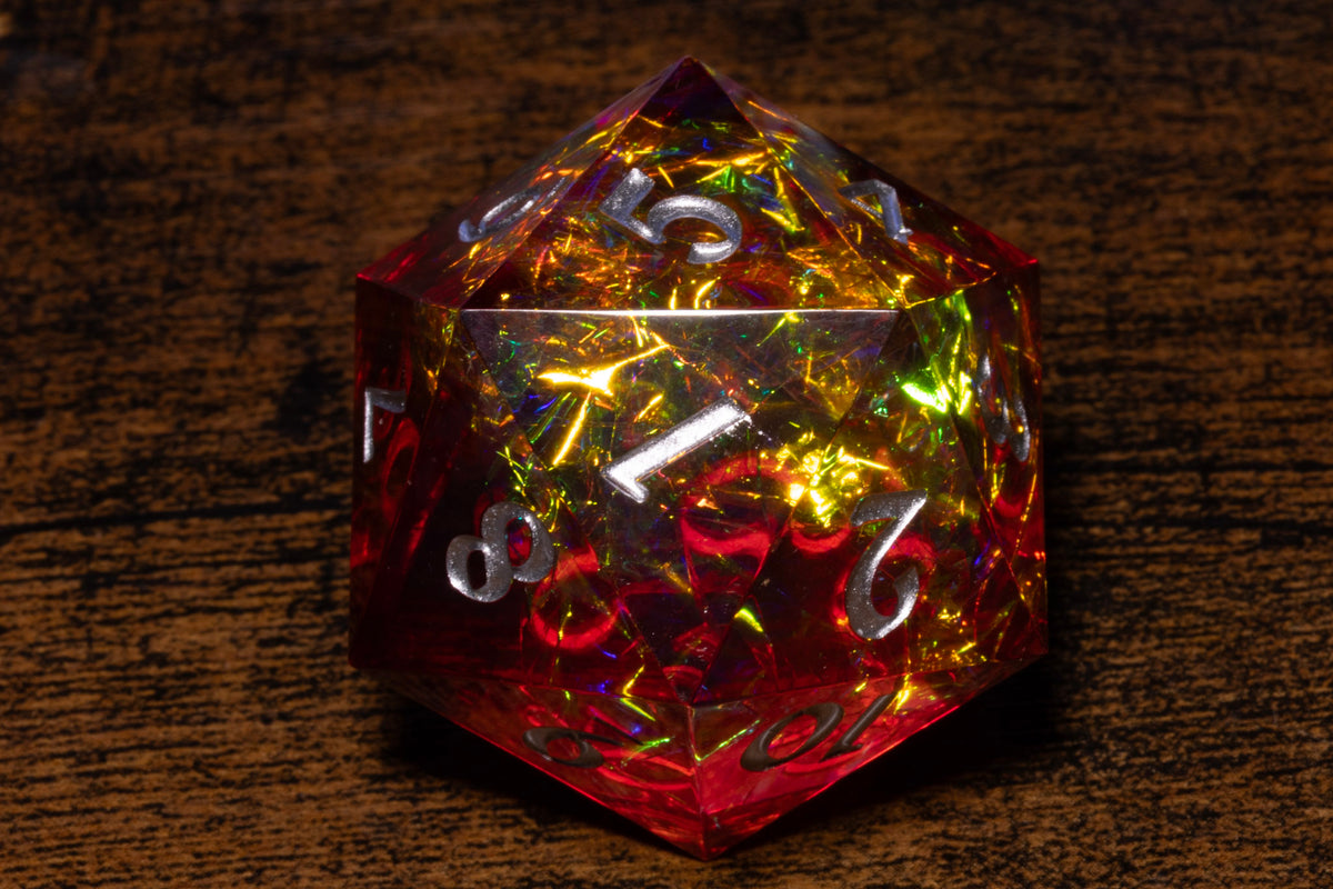 Fire Opal Countdown D20 Life Counter – Red-Orange with Holographic Foil & Silver Numbers – photo 2