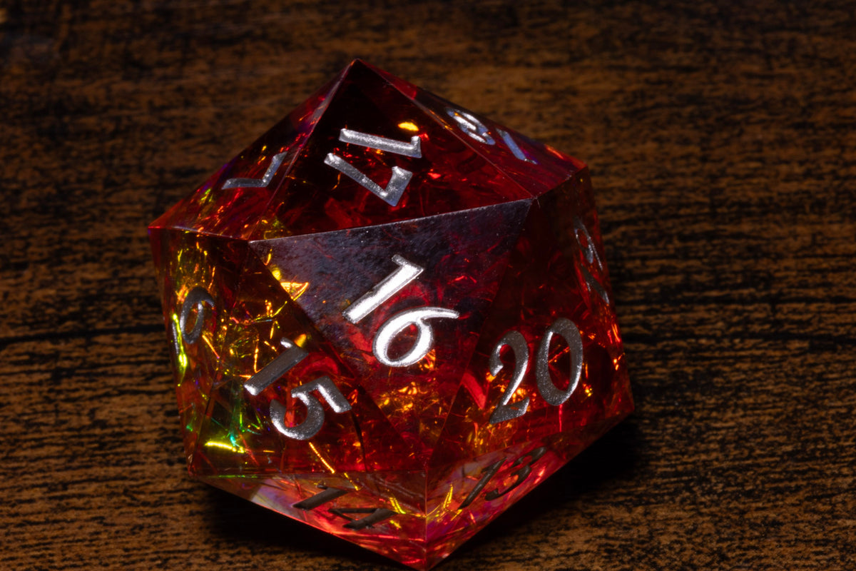 Fire Opal Countdown D20 Life Counter – Red-Orange with Holographic Foil & Silver Numbers – photo 3