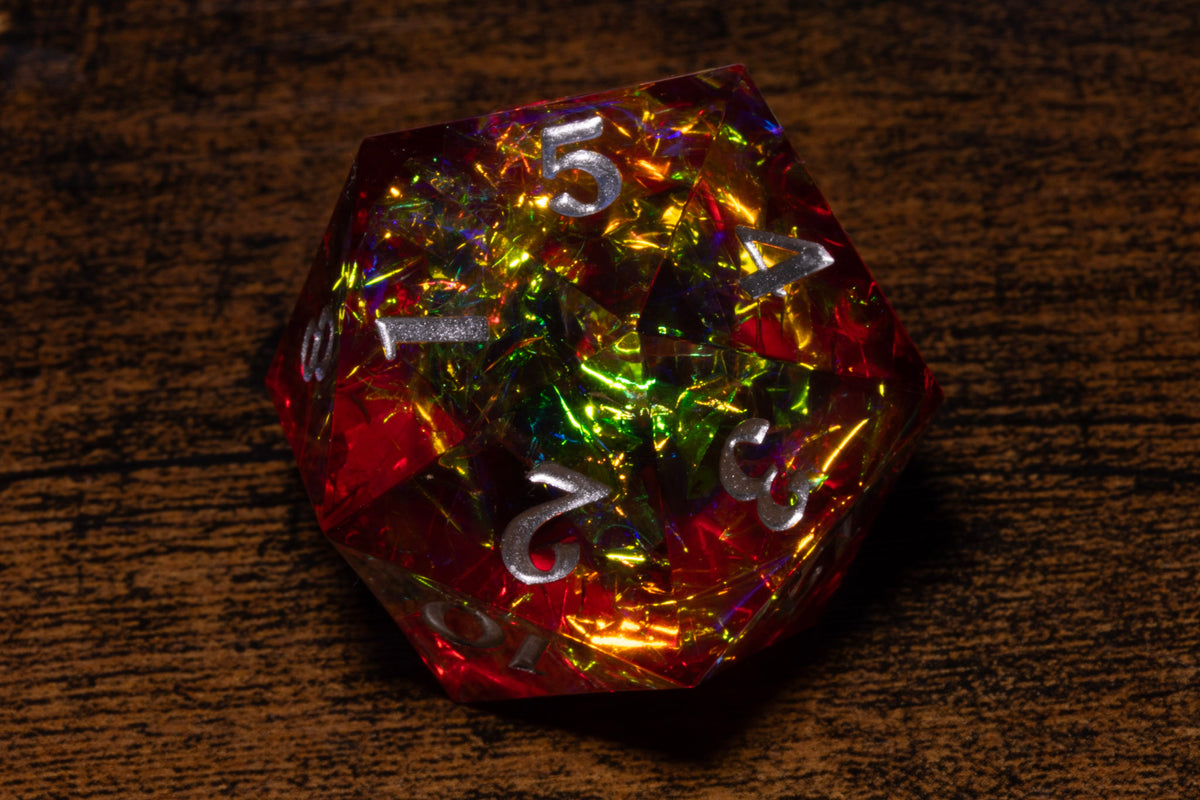 Fire Opal Countdown D20 Life Counter – Red-Orange with Holographic Foil & Silver Numbers – photo 4
