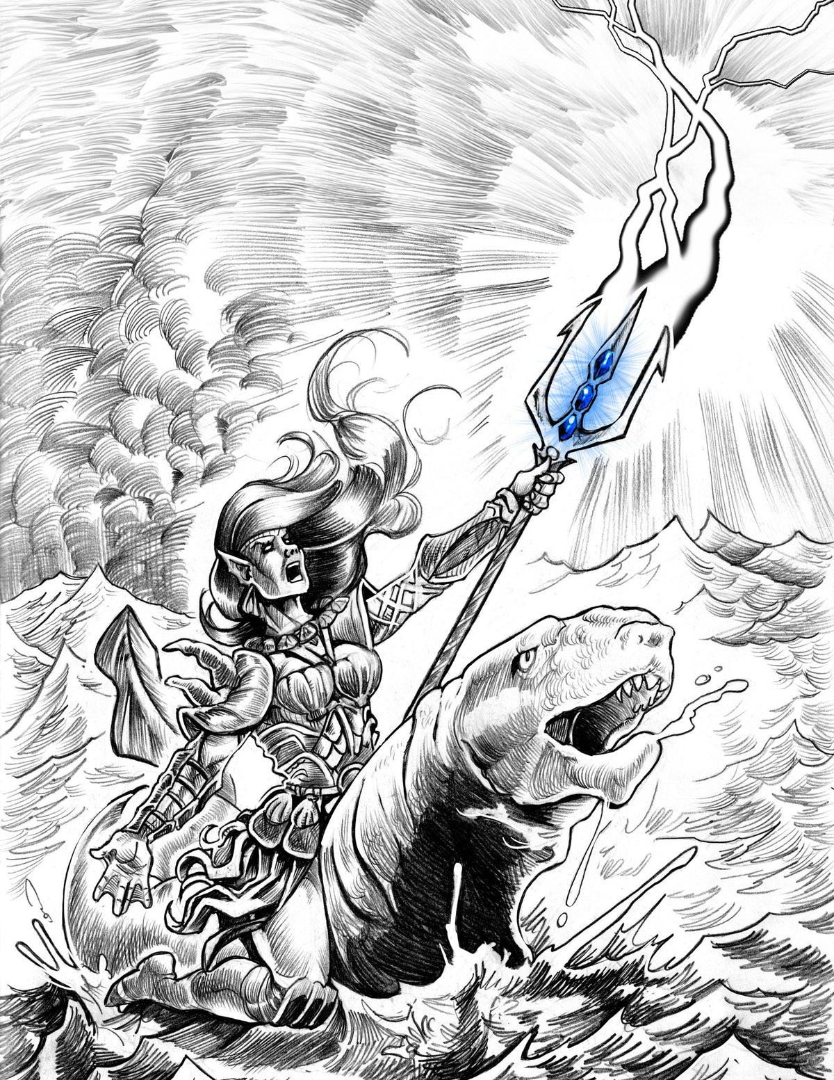 A storm is a source: a sea elf holds three Tempest Opals into the lightning.
