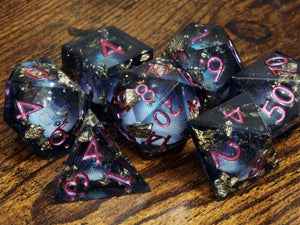 Abyssal Mist dice set - Liquid Core sharp edge dice - The Wizard's Vault