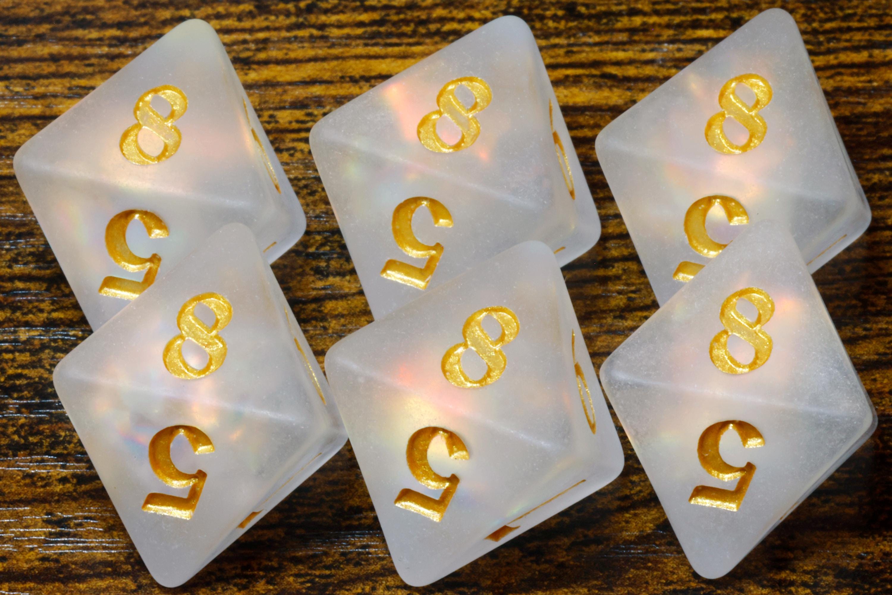 Paladin's Oath D8 Dice – Frosted White with Holographic Foil