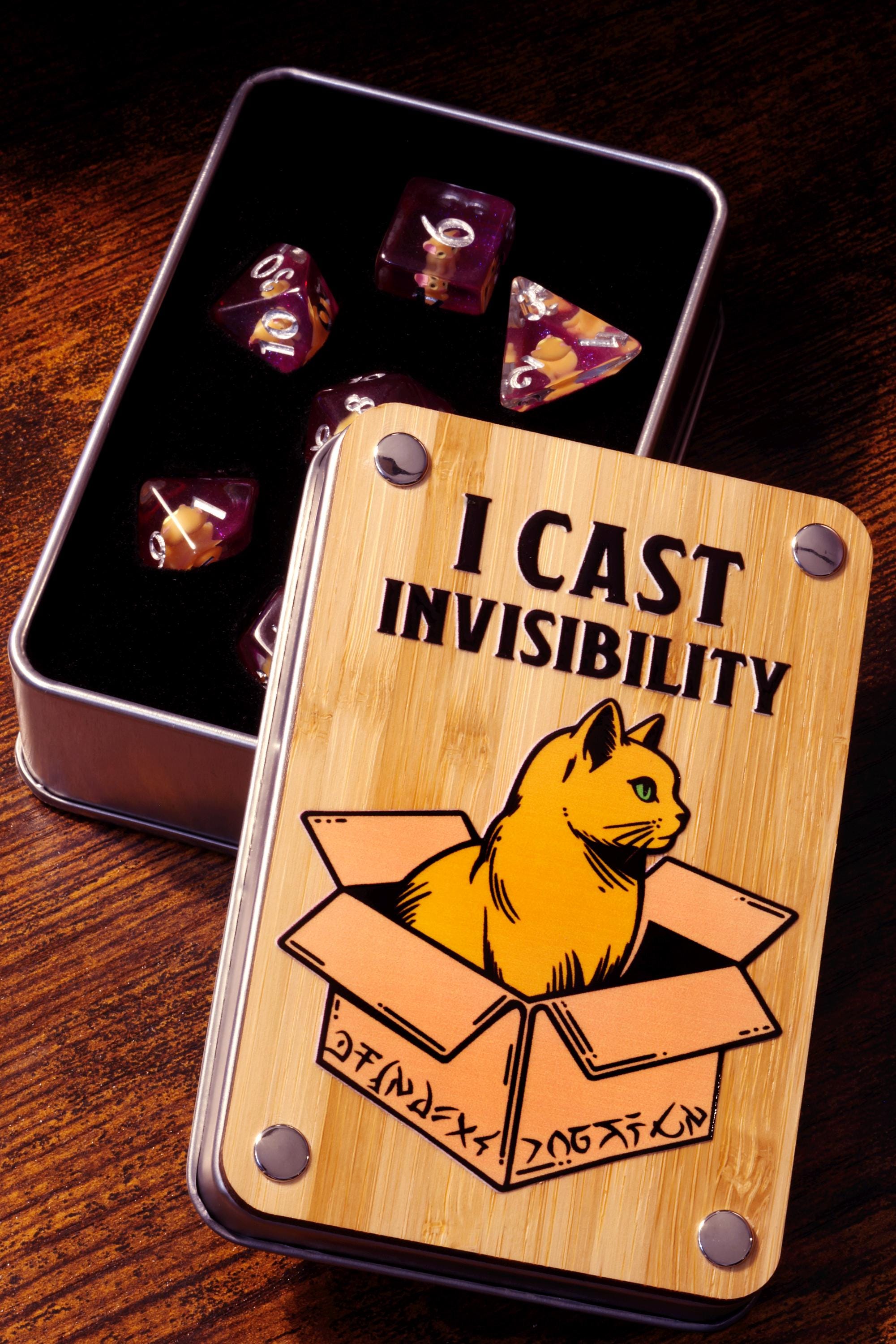 I Cast Invisibility Orange Tabby Dice Box