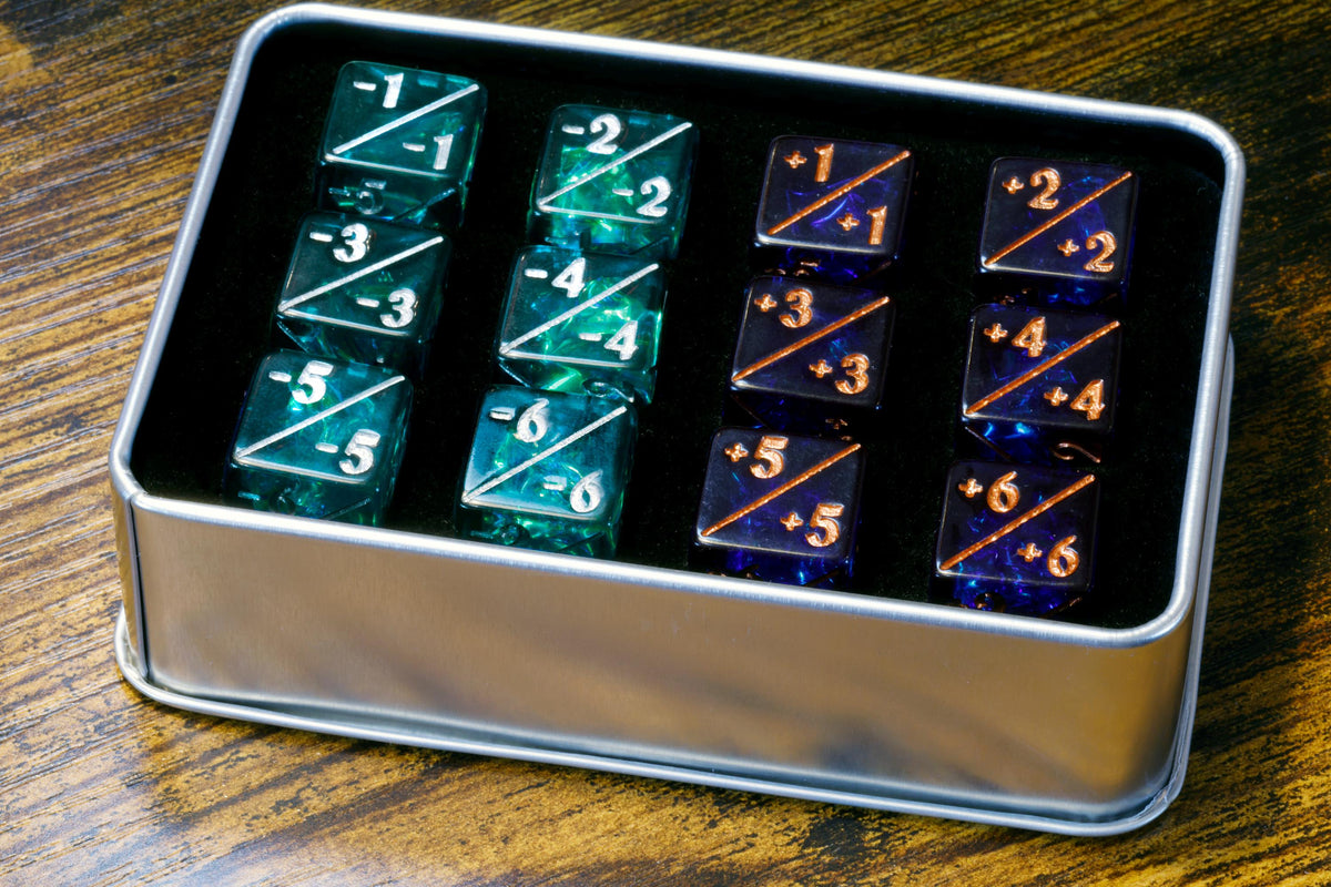 Dark Blue & Teal Counter Dice – 12-Piece +1/+1 and -1/-1 Token Set