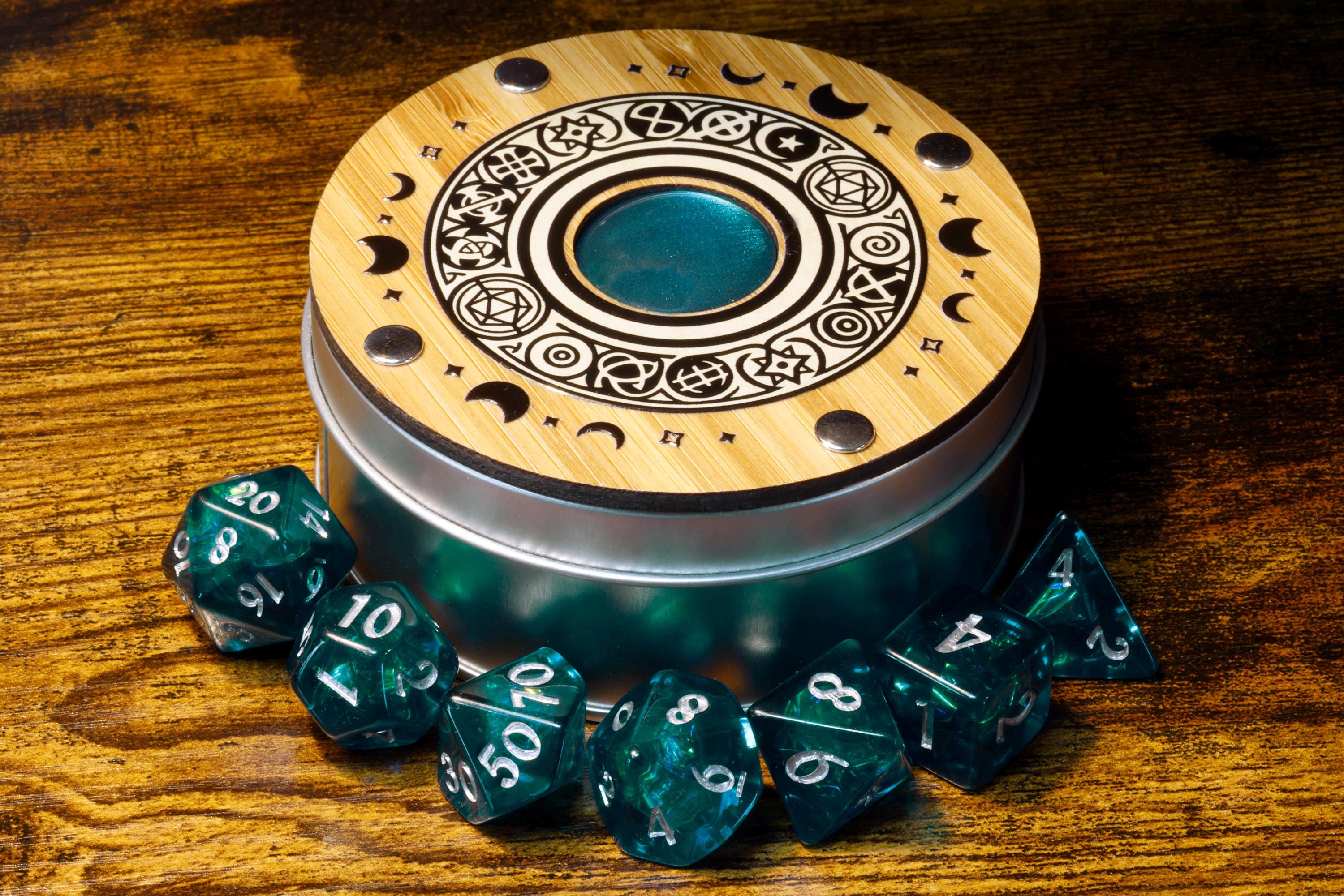Celestial Round Dice Box & Opal Dice Set