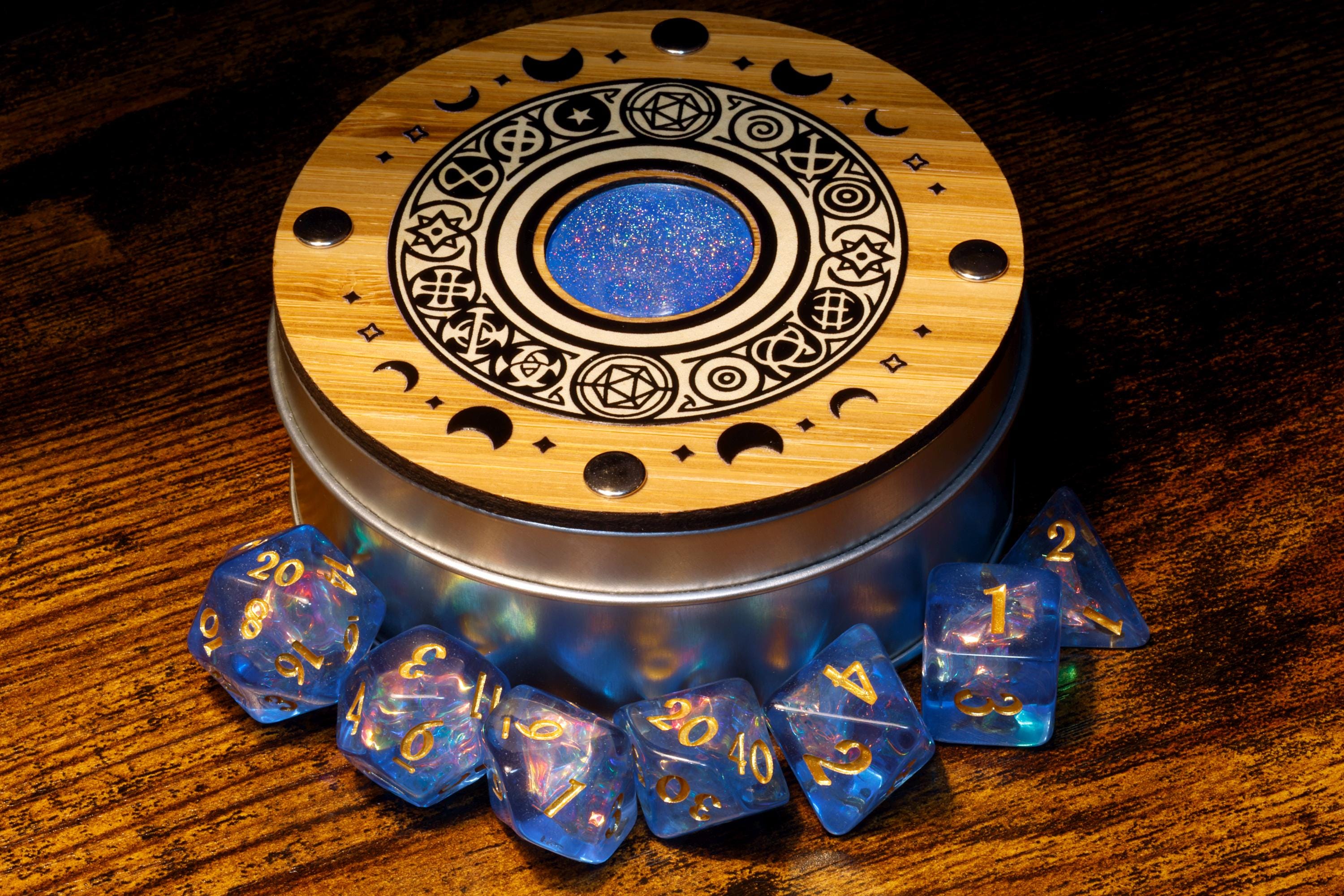 Celestial Round Dice Box & Opal Dice Set
