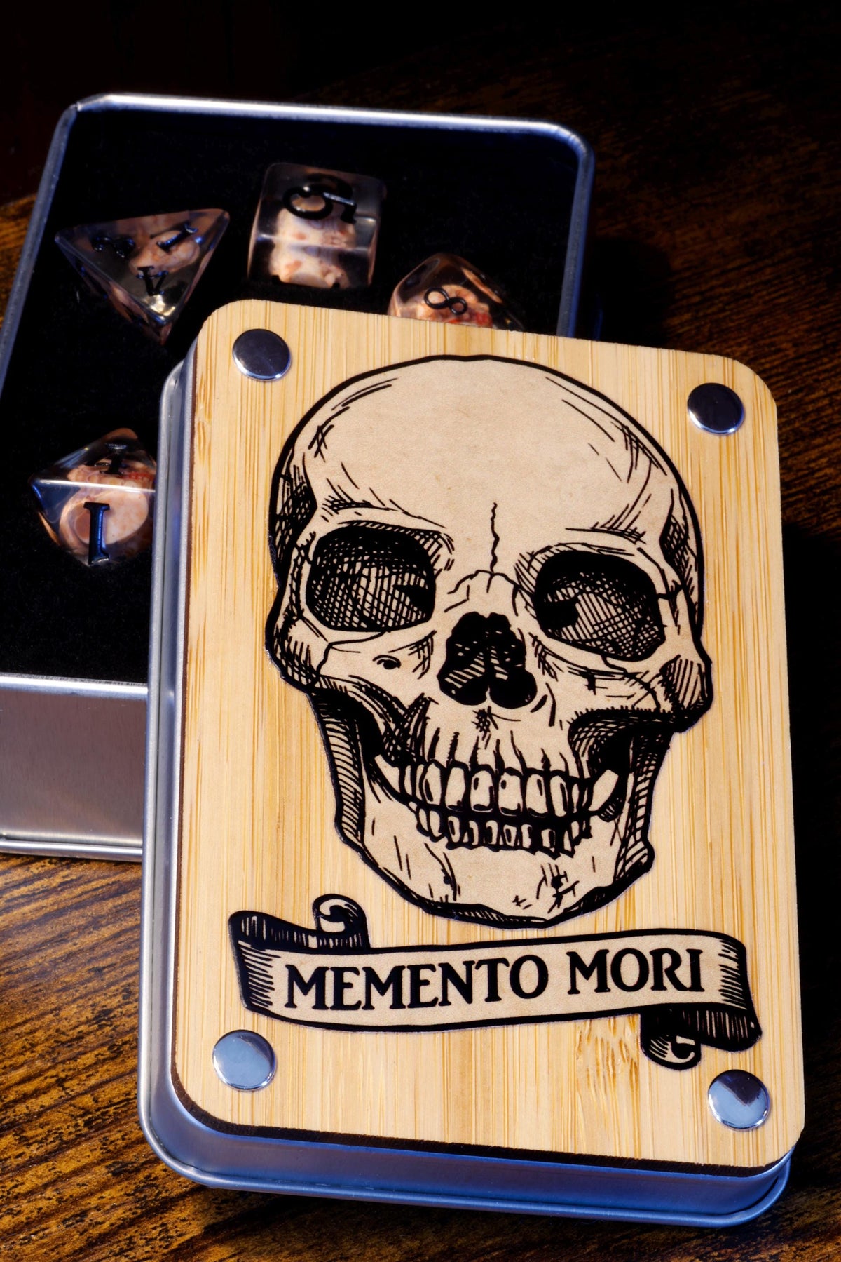 Memento Mori Dice Box & Skull Dice Set - The Wizard's Vault