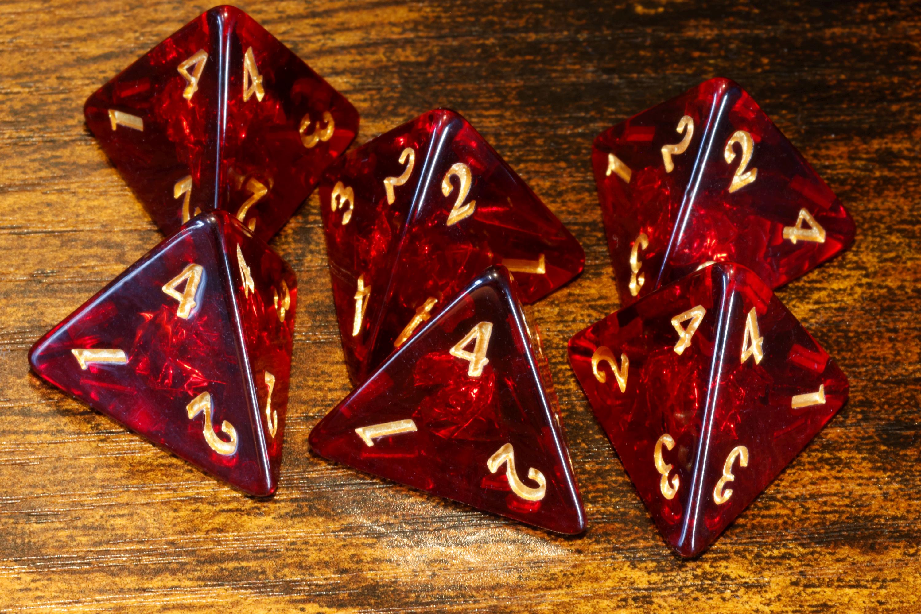 Cherry Opal D4 Dice Set – Dark Red with Holographic Foil