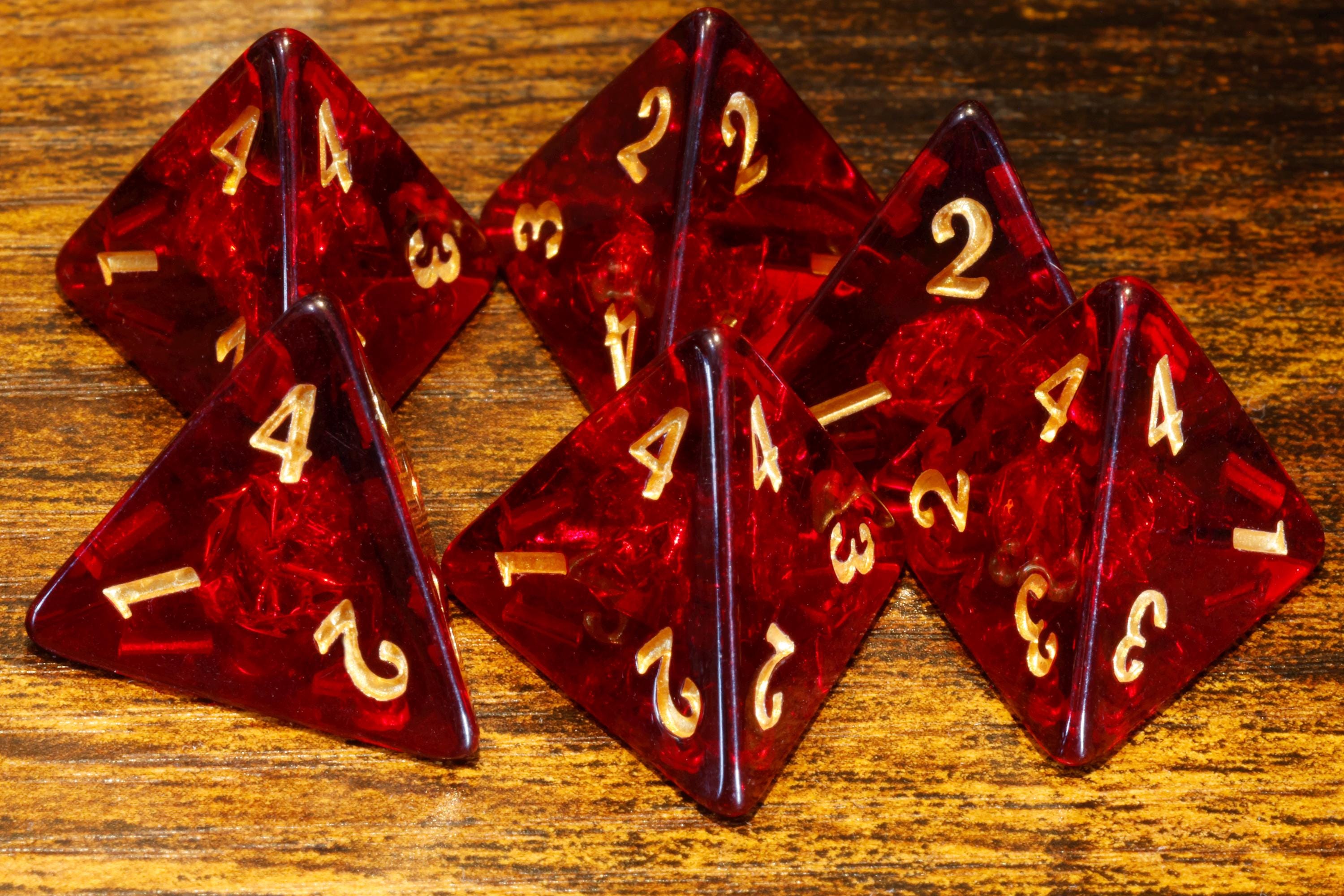 Cherry Opal D4 Dice Set – Dark Red with Holographic Foil