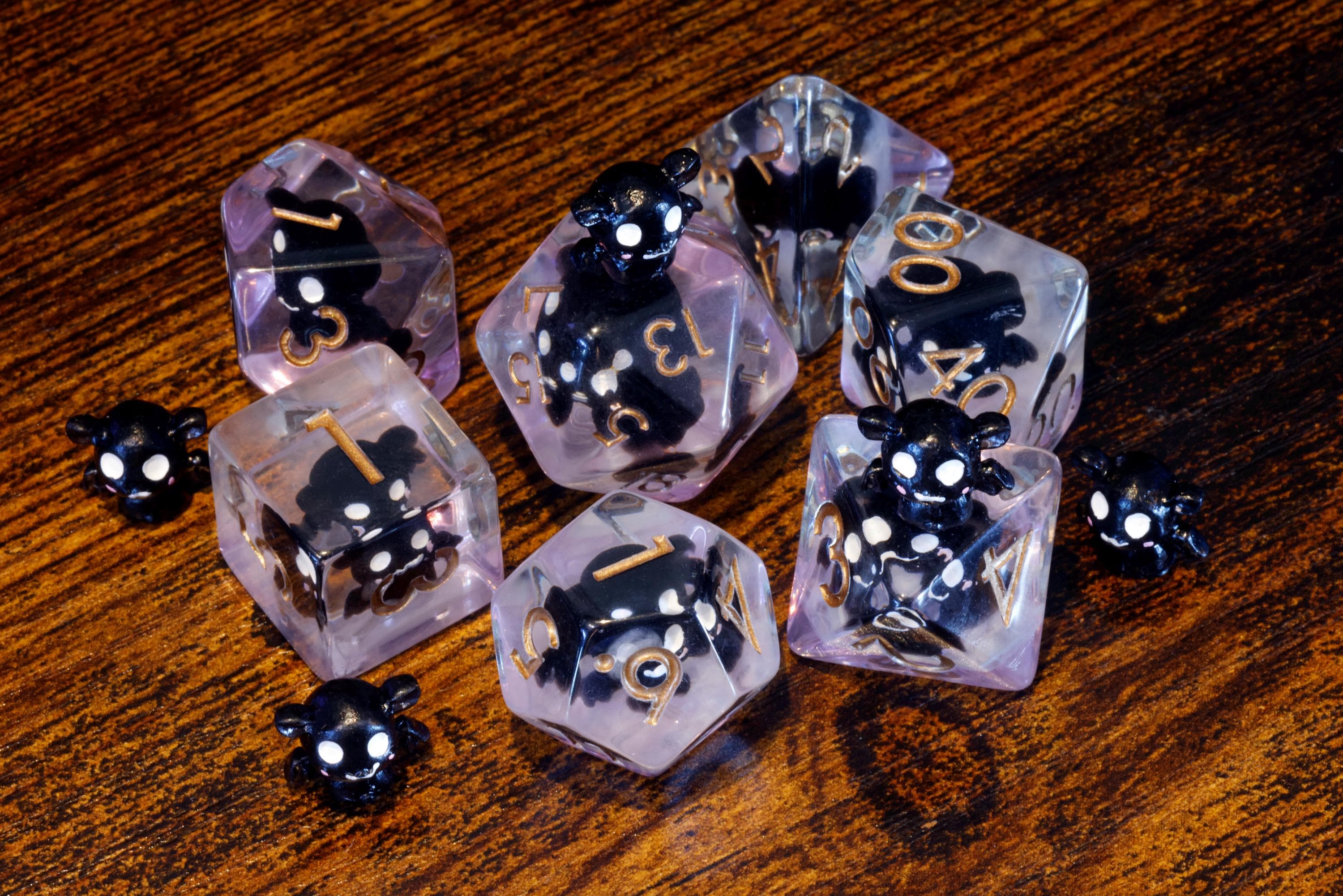Bat polyhedral dice and themed dice box