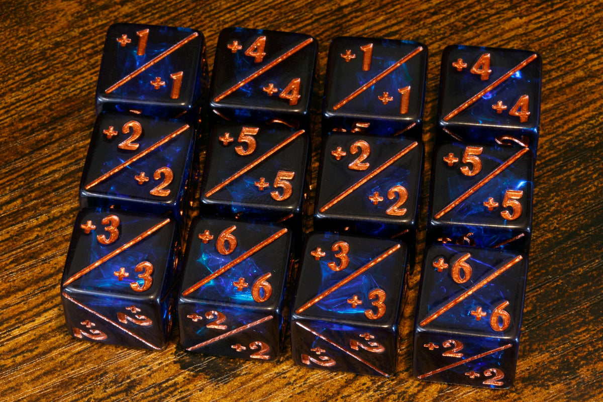 Cobalt Opal Counter Dice – 12 Blue +1/+1 Token Counters