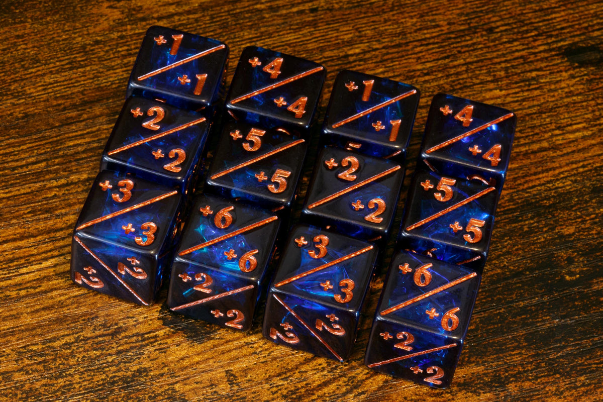 Cobalt Opal Counter Dice – 12 Blue +1/+1 Token Counters
