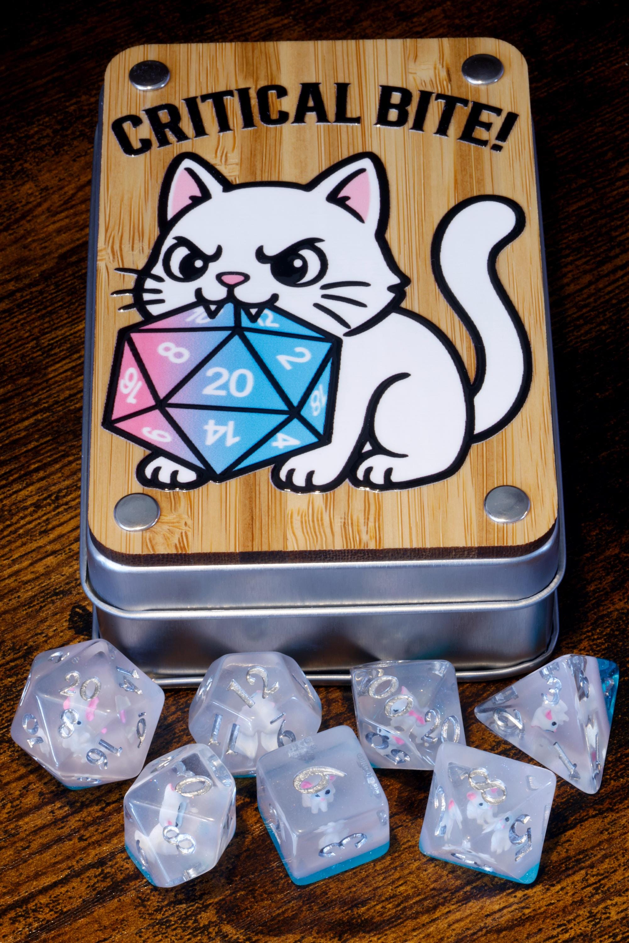 Critical Bite White Cat Dice Set and Box