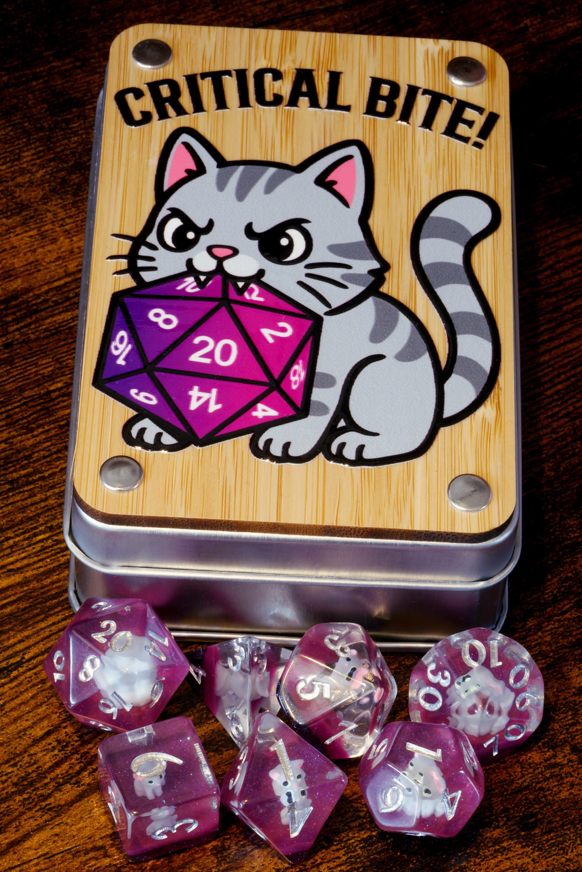 Critical Bite Grey Cat Dice Set and Box