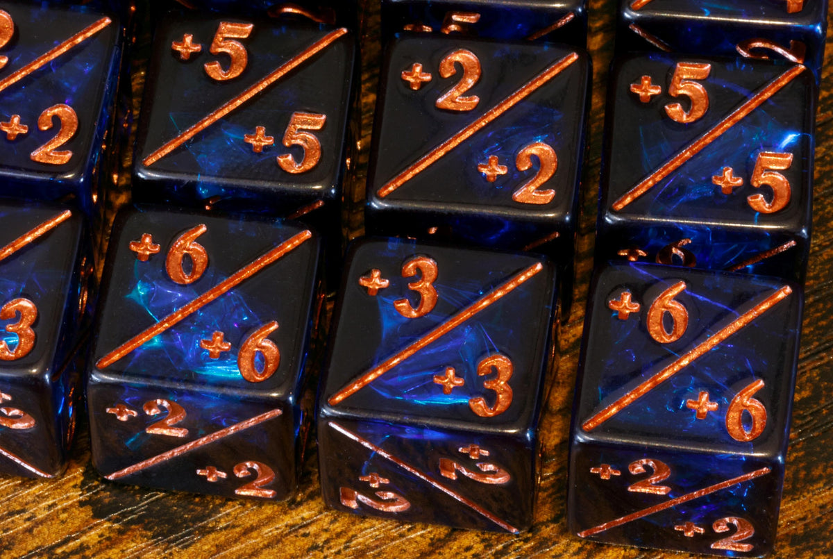 Cobalt Opal Counter Dice – 12 Blue +1/+1 Token Counters