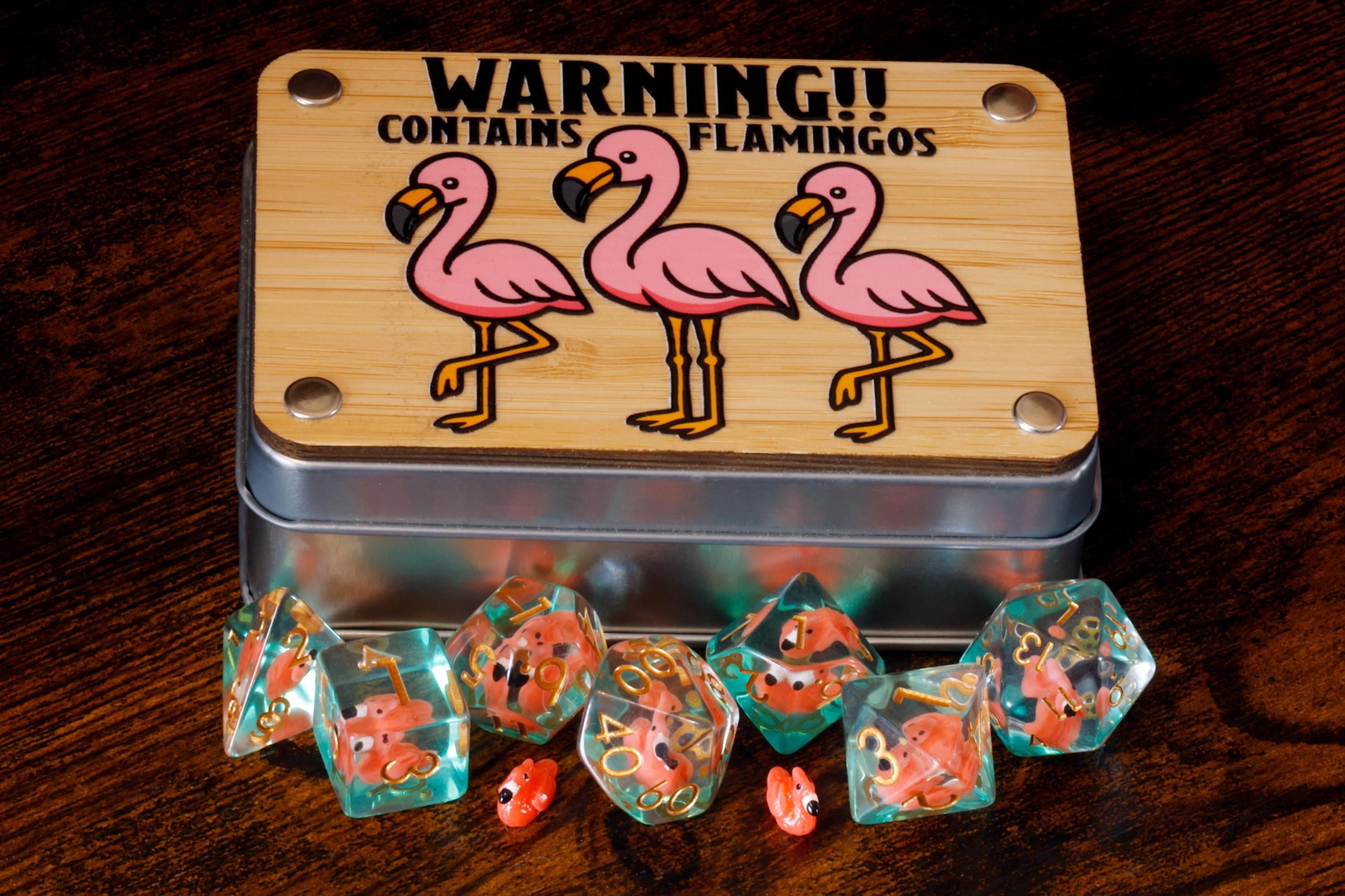Warning Flamingoes Dice Set and Box