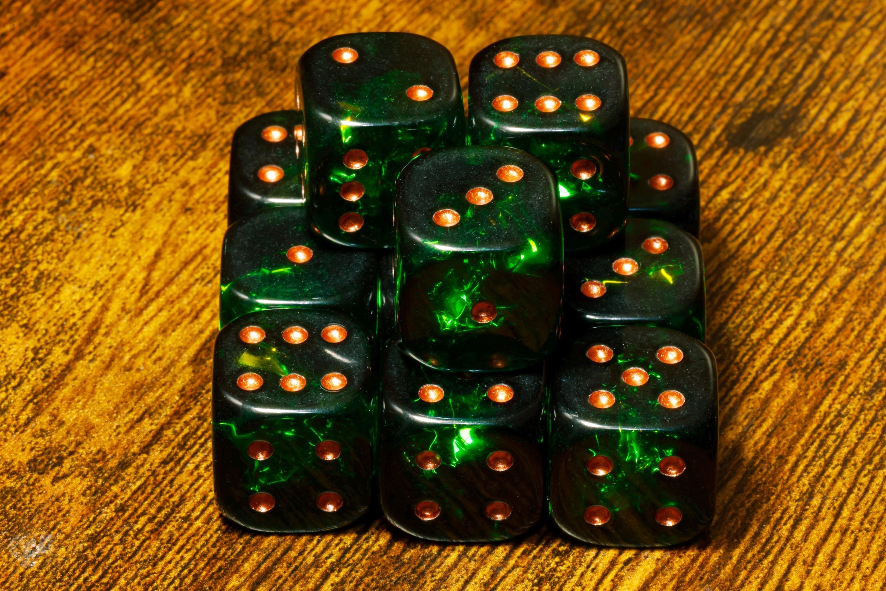 Verdant Opals Six-Sided PIP Dice – Dark Green Holographic Inclusions, Iridescent film, Translucent Holographic Glitter