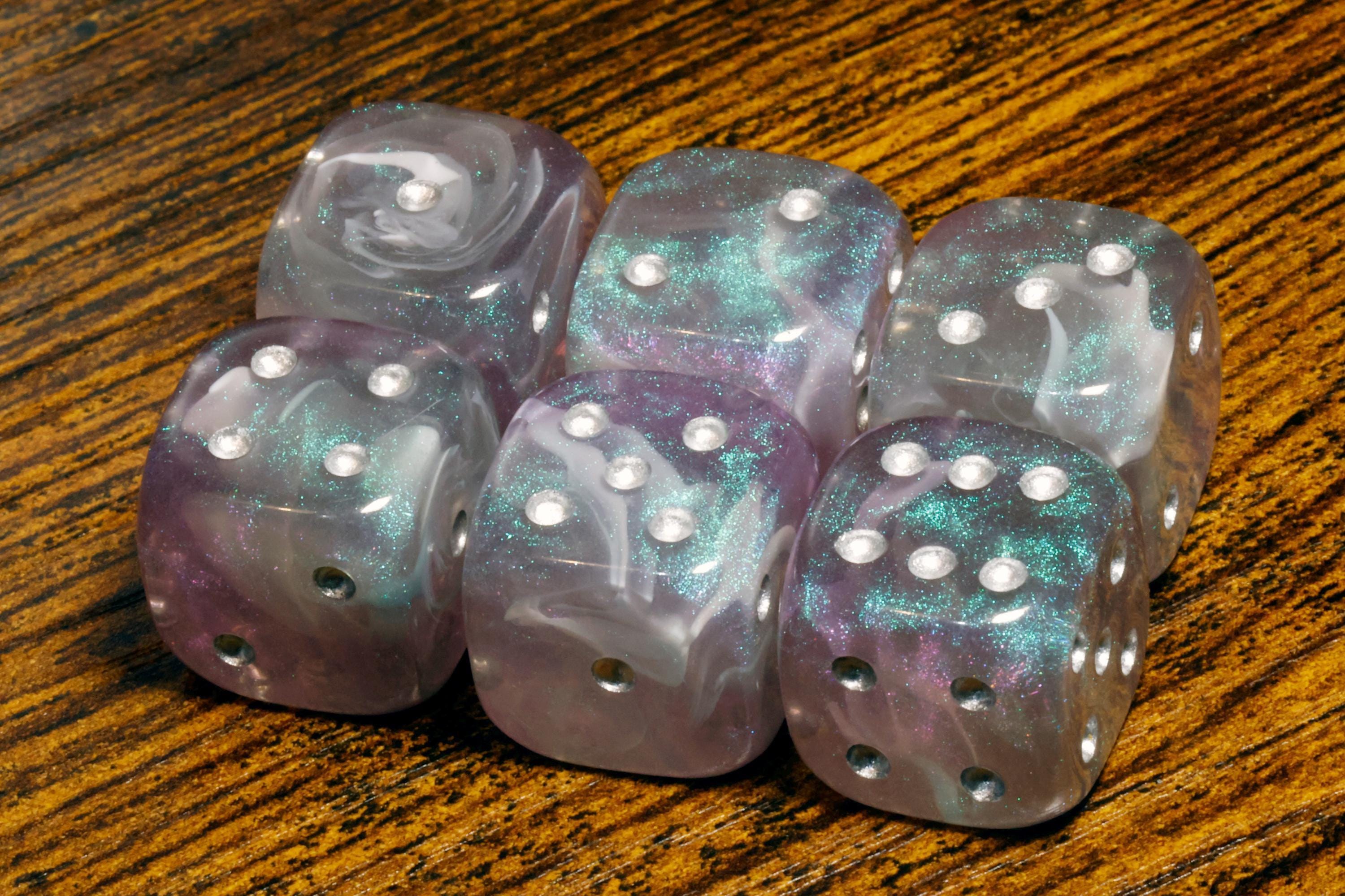 Nightstorm Opal Pip D6 Dice Set - Iridescent Blue & Purple