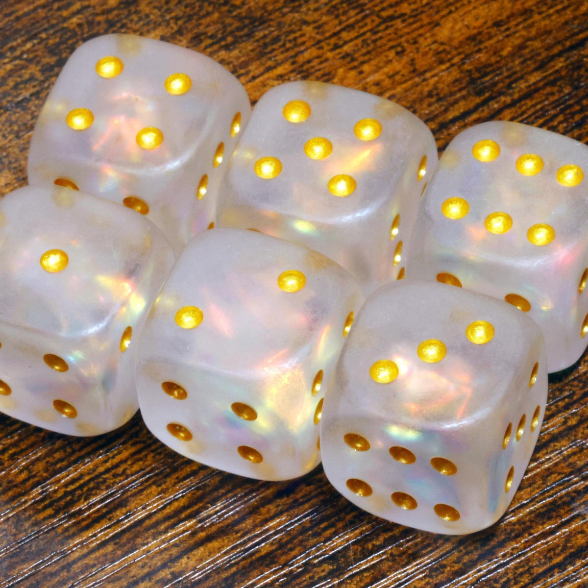 Paladin's Oath Six-Sided PIP Dice – Frosted White with Holographic Foil & Gold Pips