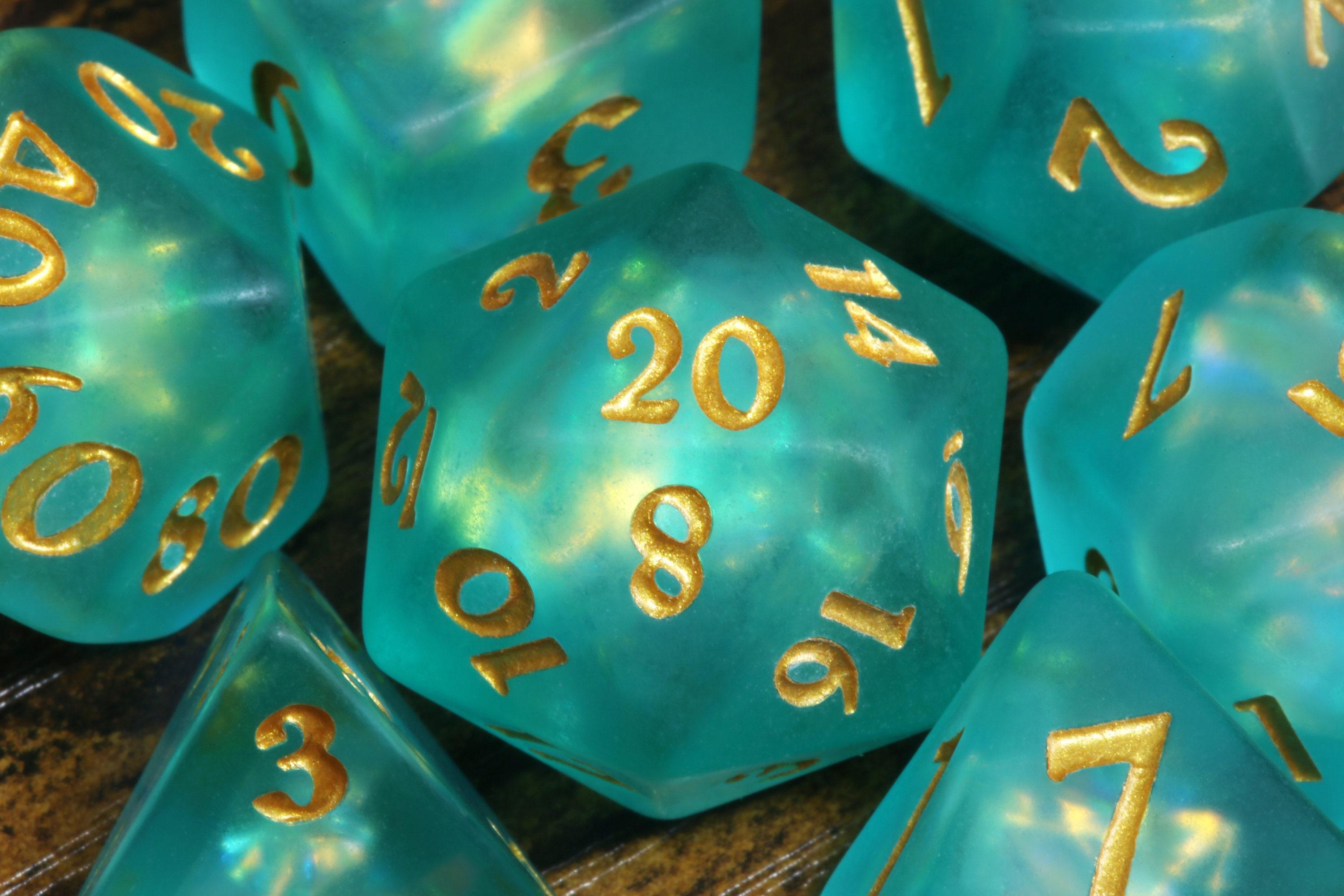 Tidebound Core 7-Piece Dice Set – Seafoam Green with Holographic Inclusions, Frosted with Holographic Foil