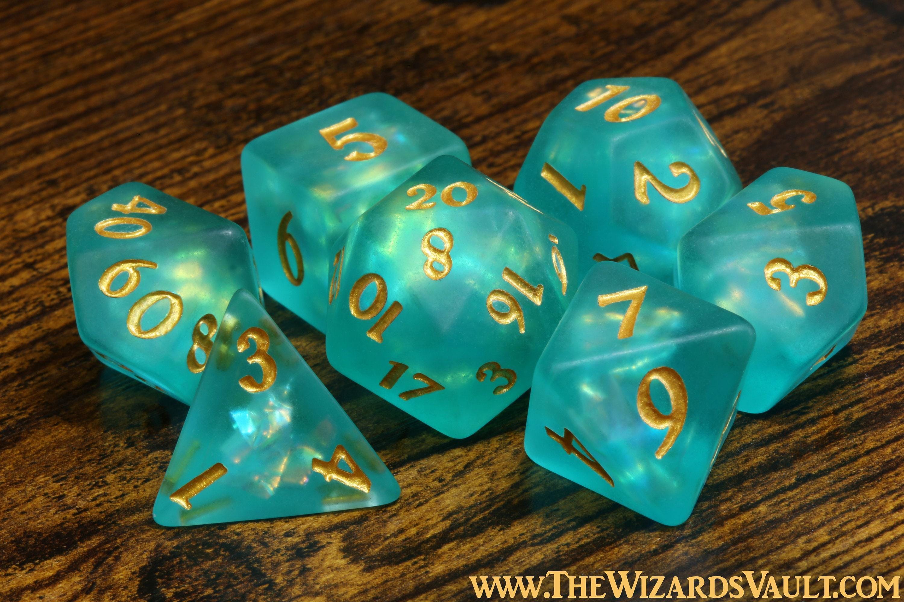 Tidebound Core 7-Piece Dice Set – Seafoam Green with Holographic Inclusions, Frosted with Holographic Foil