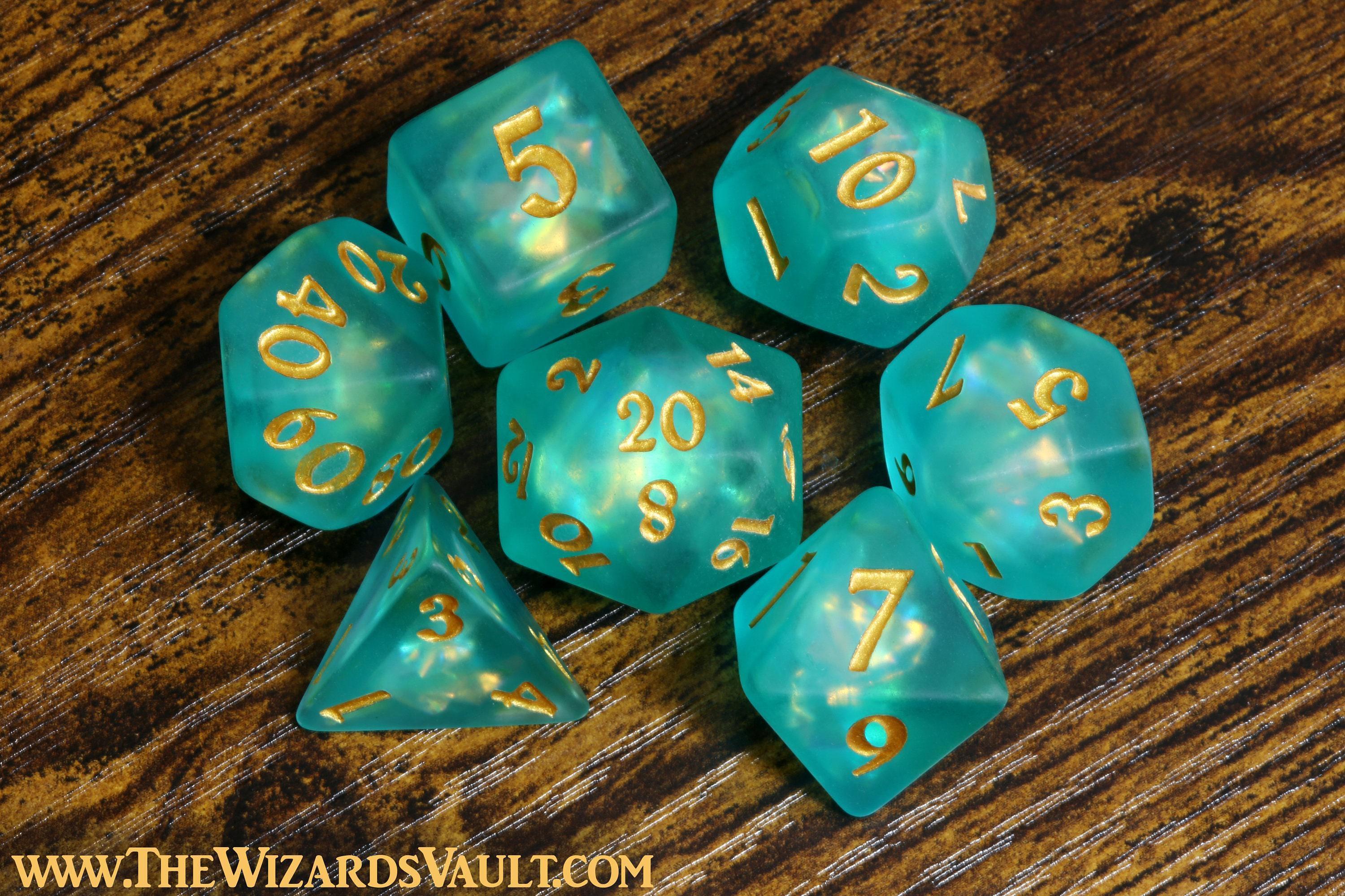 Tidebound Core 7-Piece Dice Set – Seafoam Green with Holographic Inclusions, Frosted with Holographic Foil