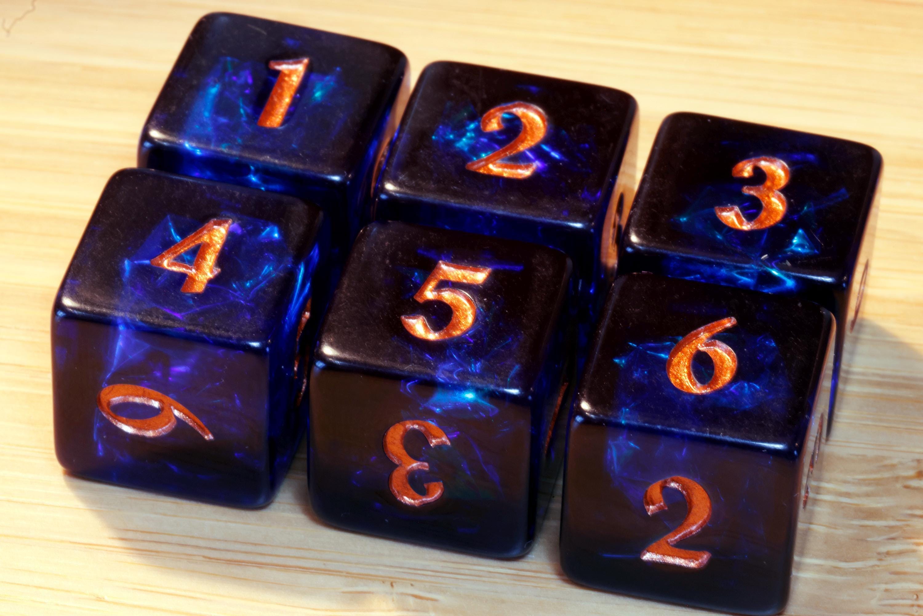Twilight Opals D6 Dice – Dark Blue Indigo with Holographic Inclusions, Iridescent Acrylic Film, Holographic Glitter