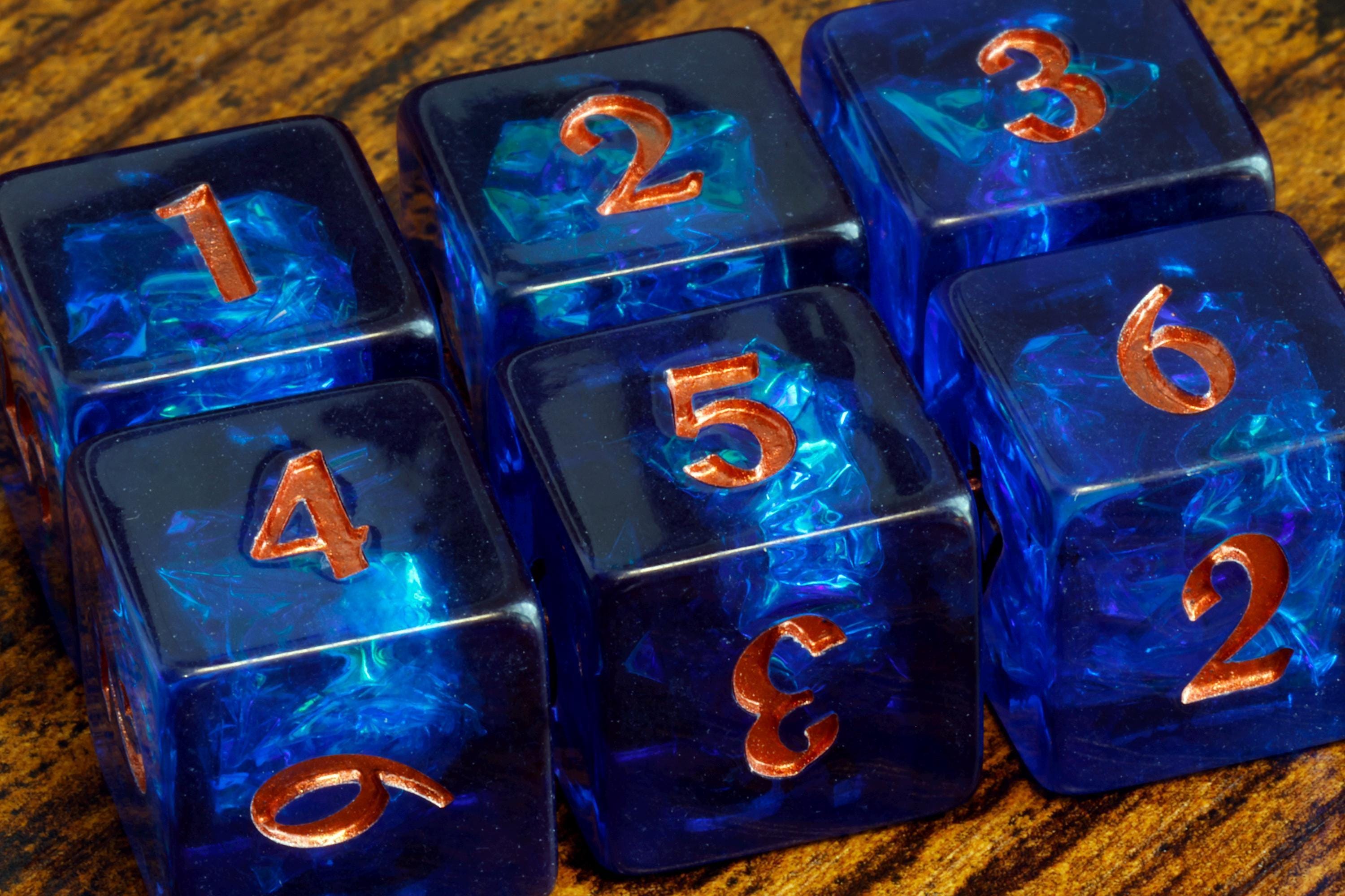 Cobalt Opal D6 Dice – Dark Blue Holographic Inclusions & Translucent Glitter