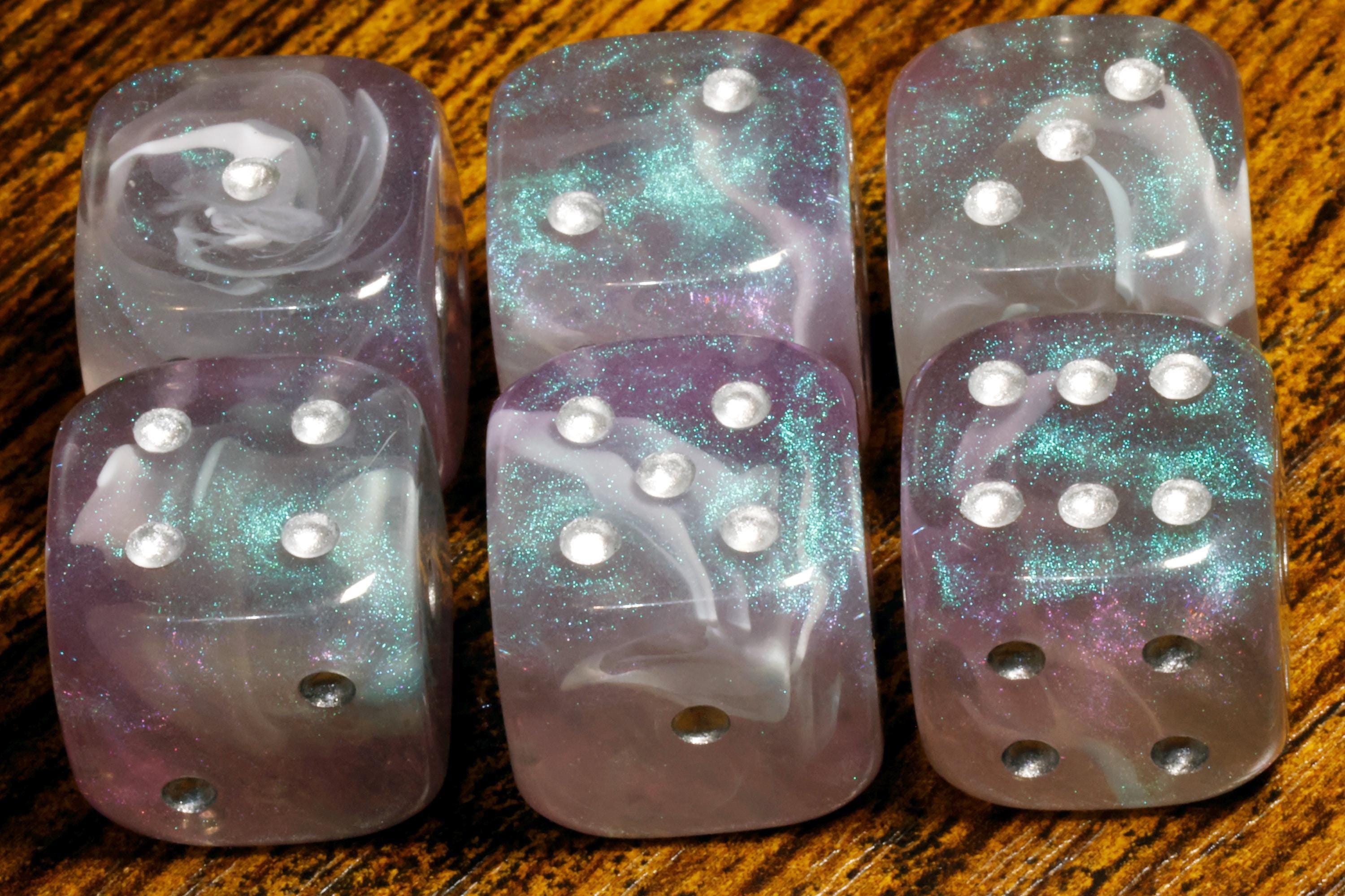 Nightstorm Opal Pip D6 Dice Set - Iridescent Blue & Purple