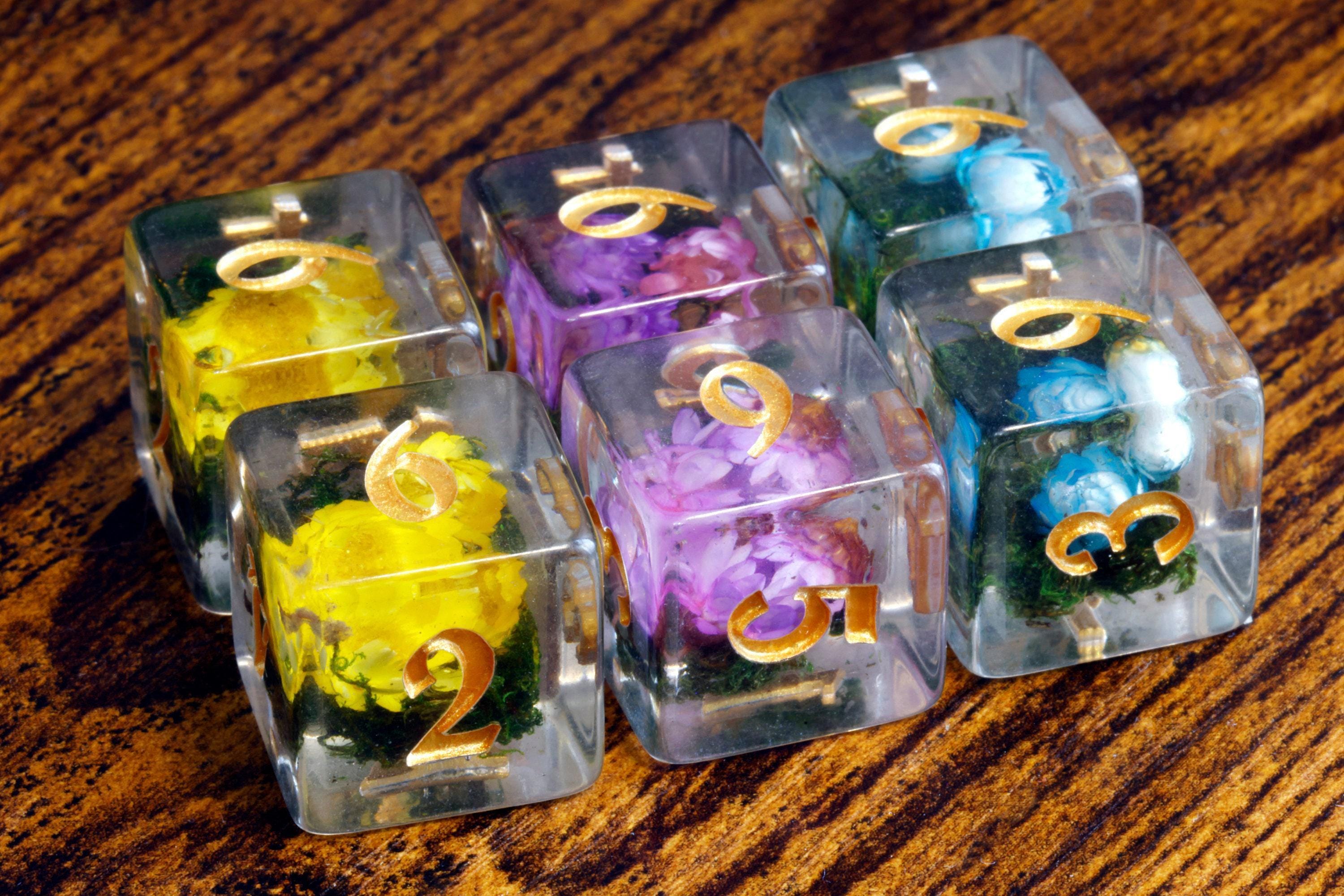 Prismatic Bloom D6 Dice Set - Real Flowers