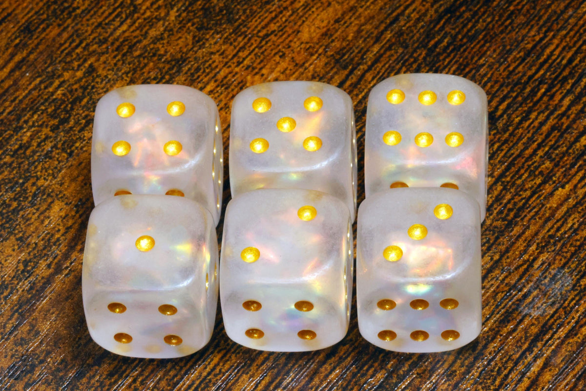 Paladin's Oath Six-Sided PIP Dice – Frosted White with Holographic Foil & Gold Pips