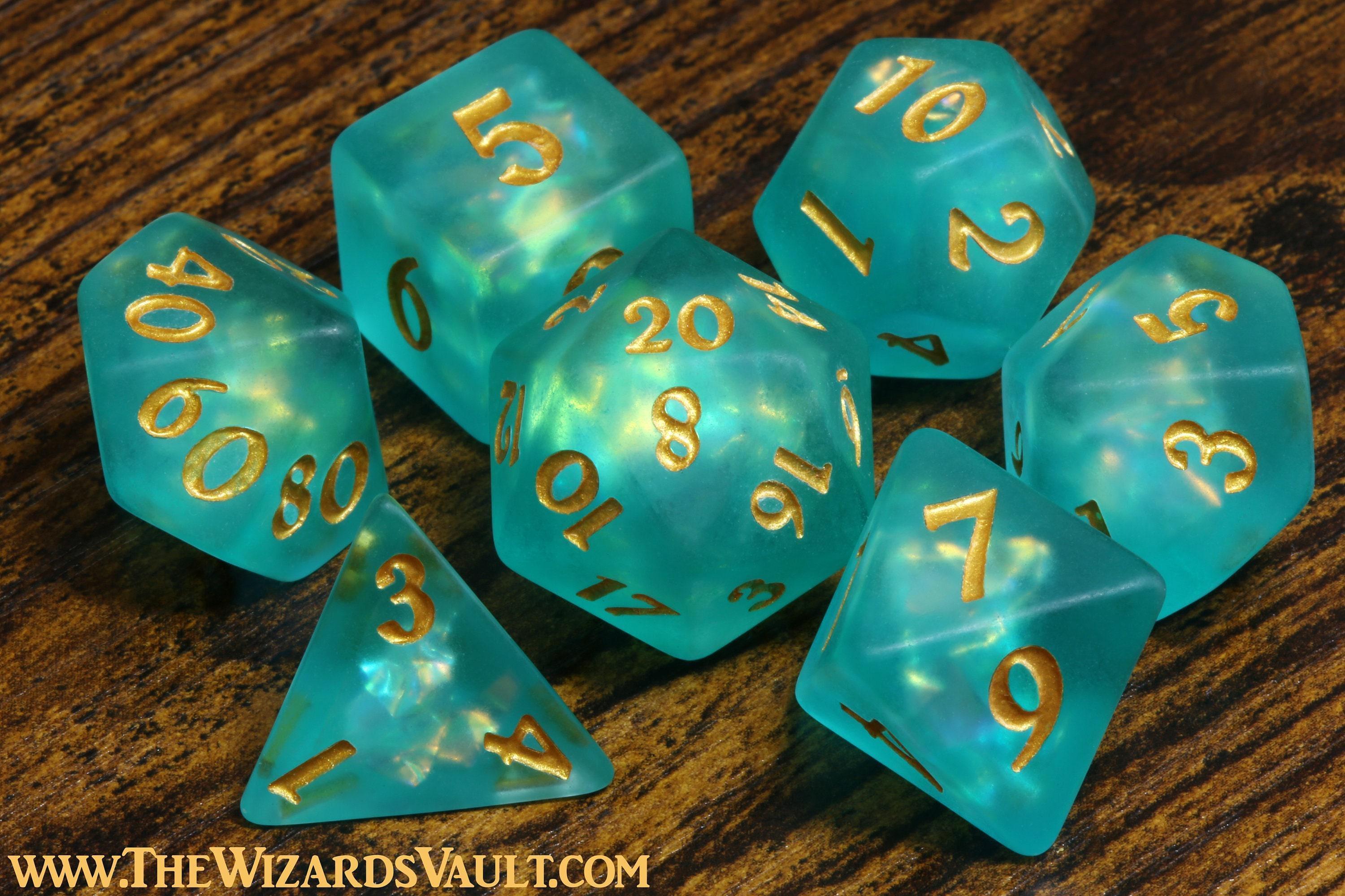 Tidebound Core 7-Piece Dice Set – Seafoam Green with Holographic Inclusions, Frosted with Holographic Foil