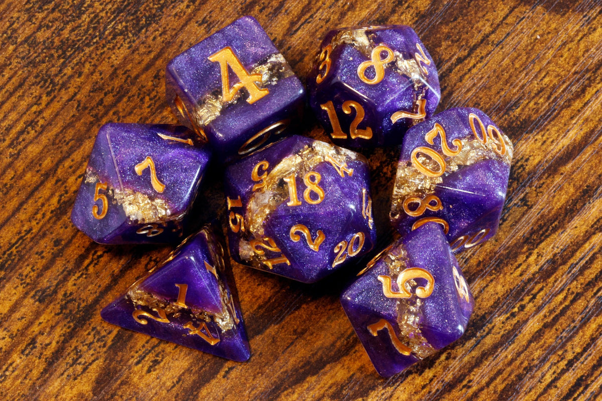 Gilded Amethyst Dice Set