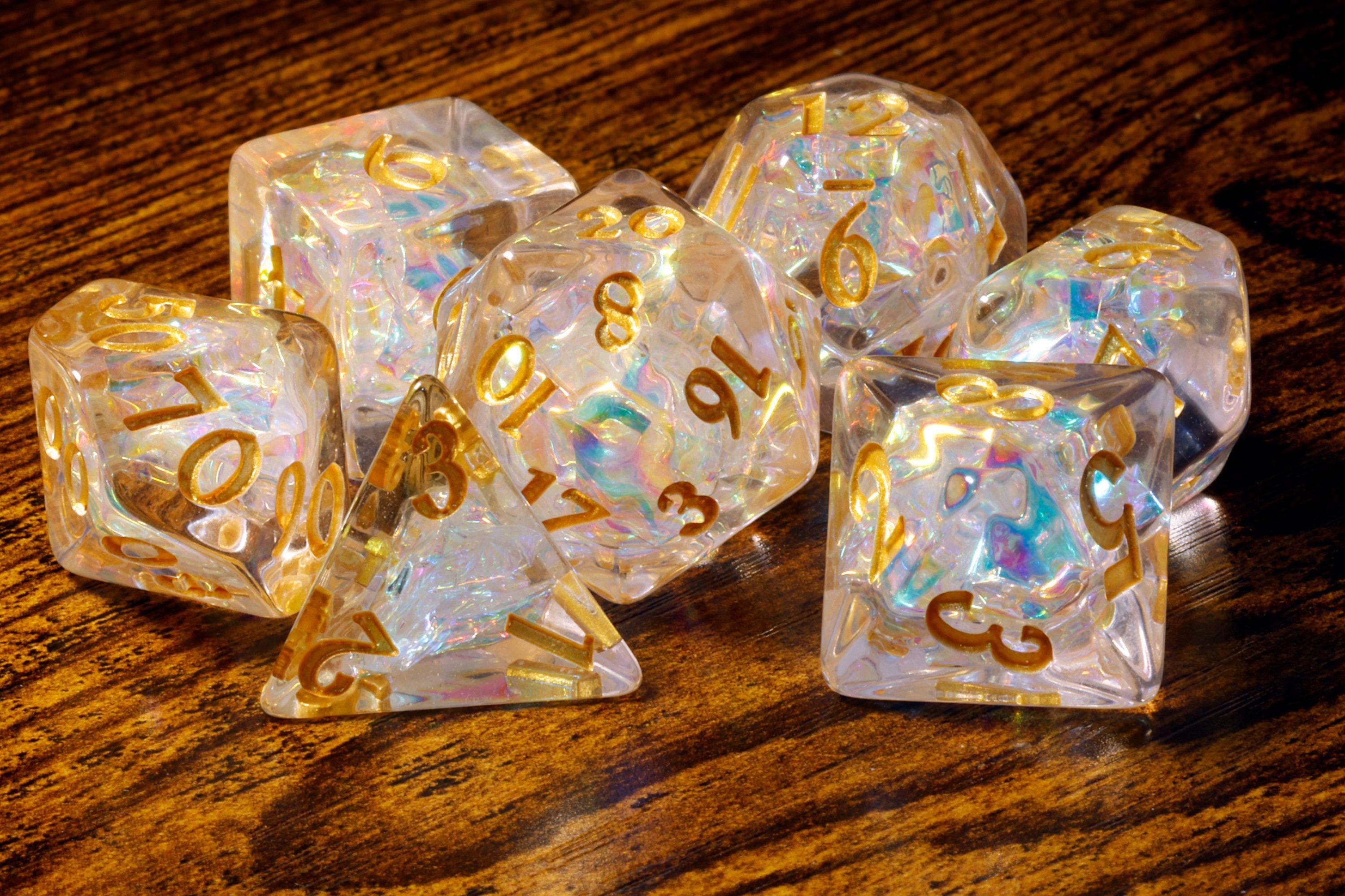 Sacred Opal Dice Set - Clear Holographic