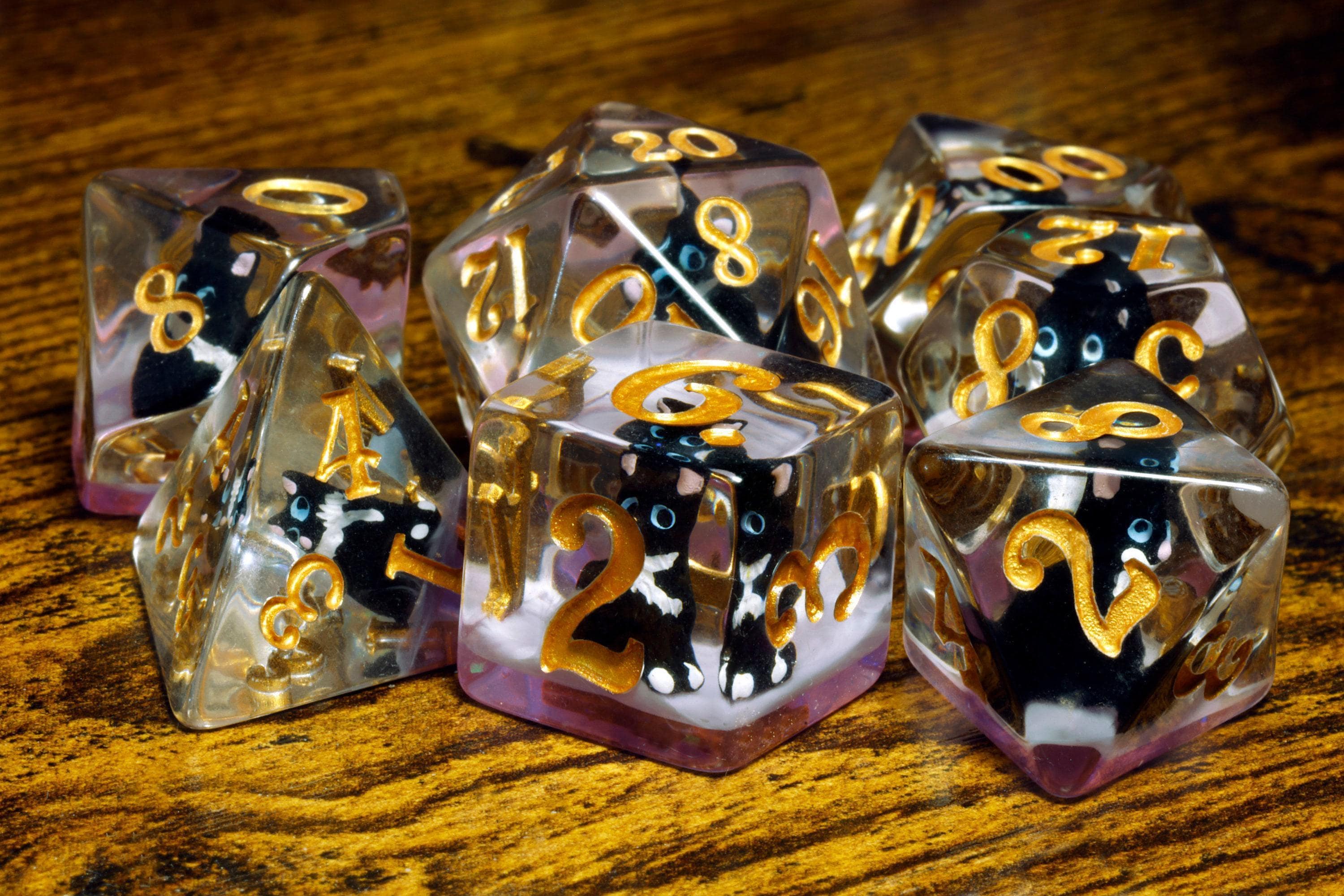 Elegant Tuxedo Cat 7-Piece Dice Set – Black and White Cat