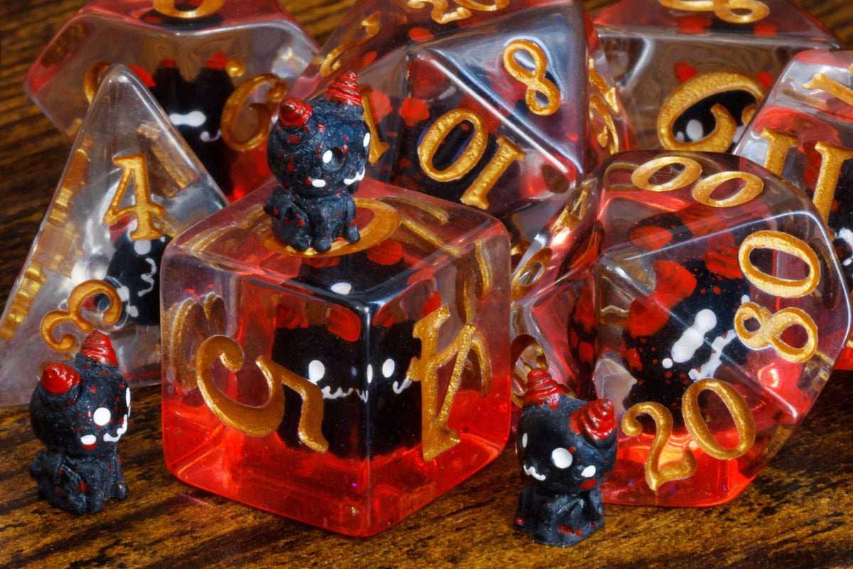 Tiefling Cat Dice Box with 11-Piece Demonic Cat Dice Set
