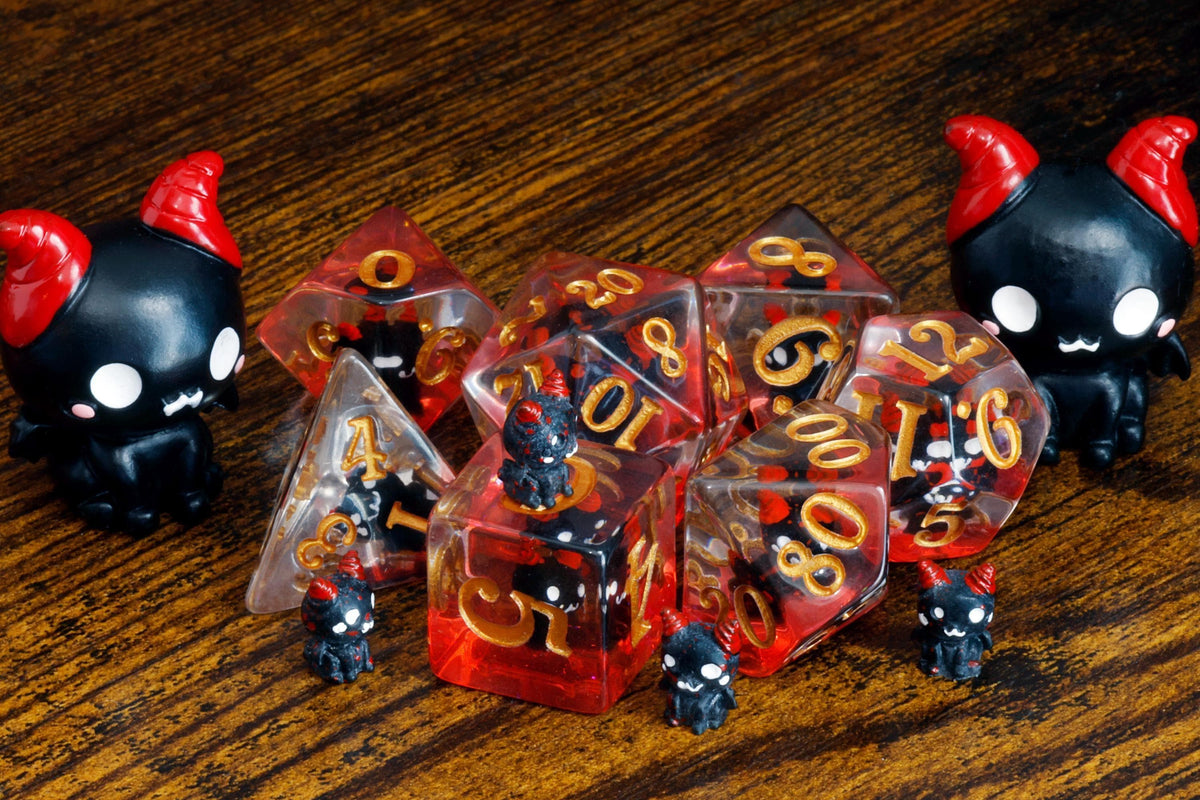 Tiefling Cat Dice Box with 11-Piece Demonic Cat Dice Set