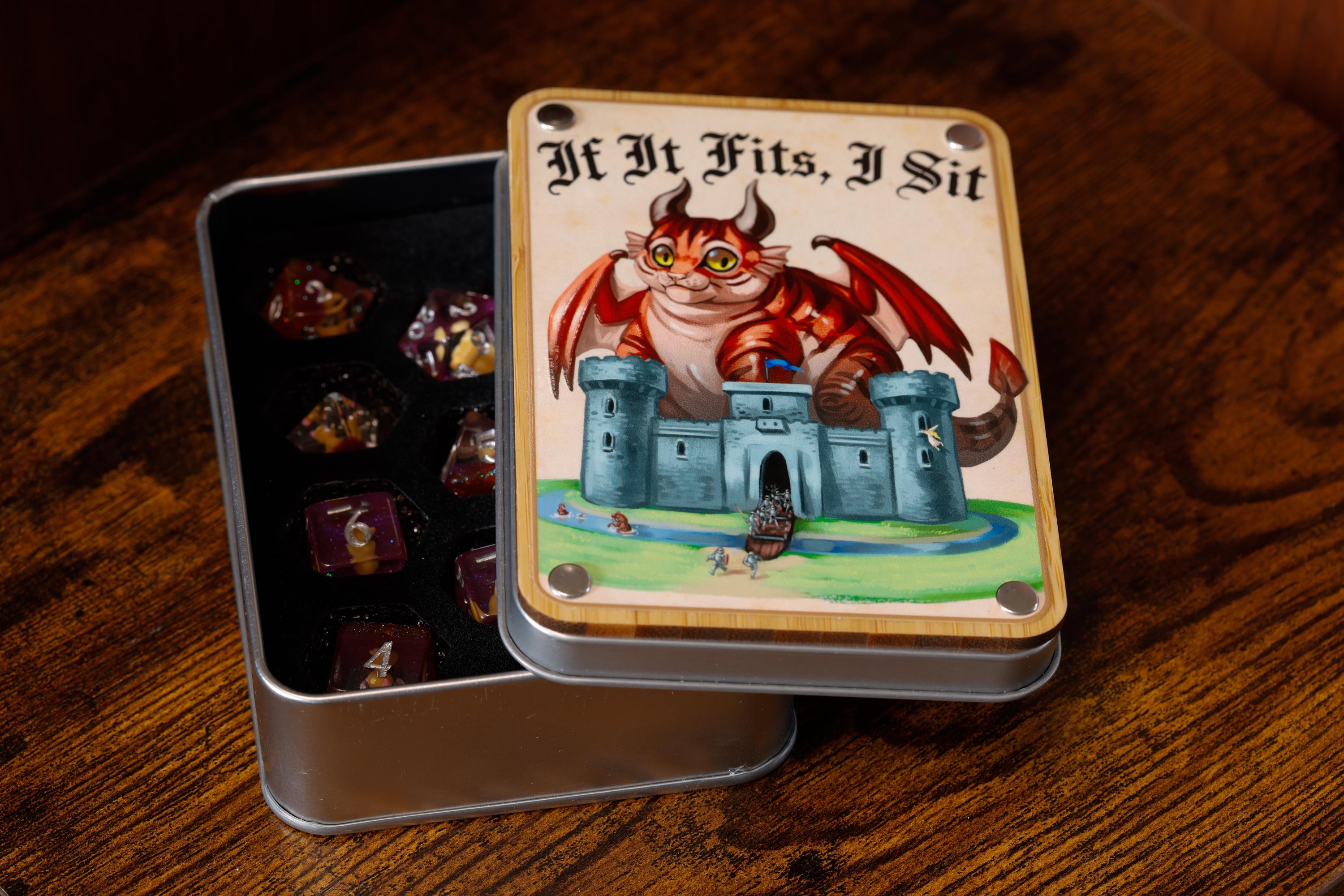 If It Fits I Sit Orange Tabby Dice Box
