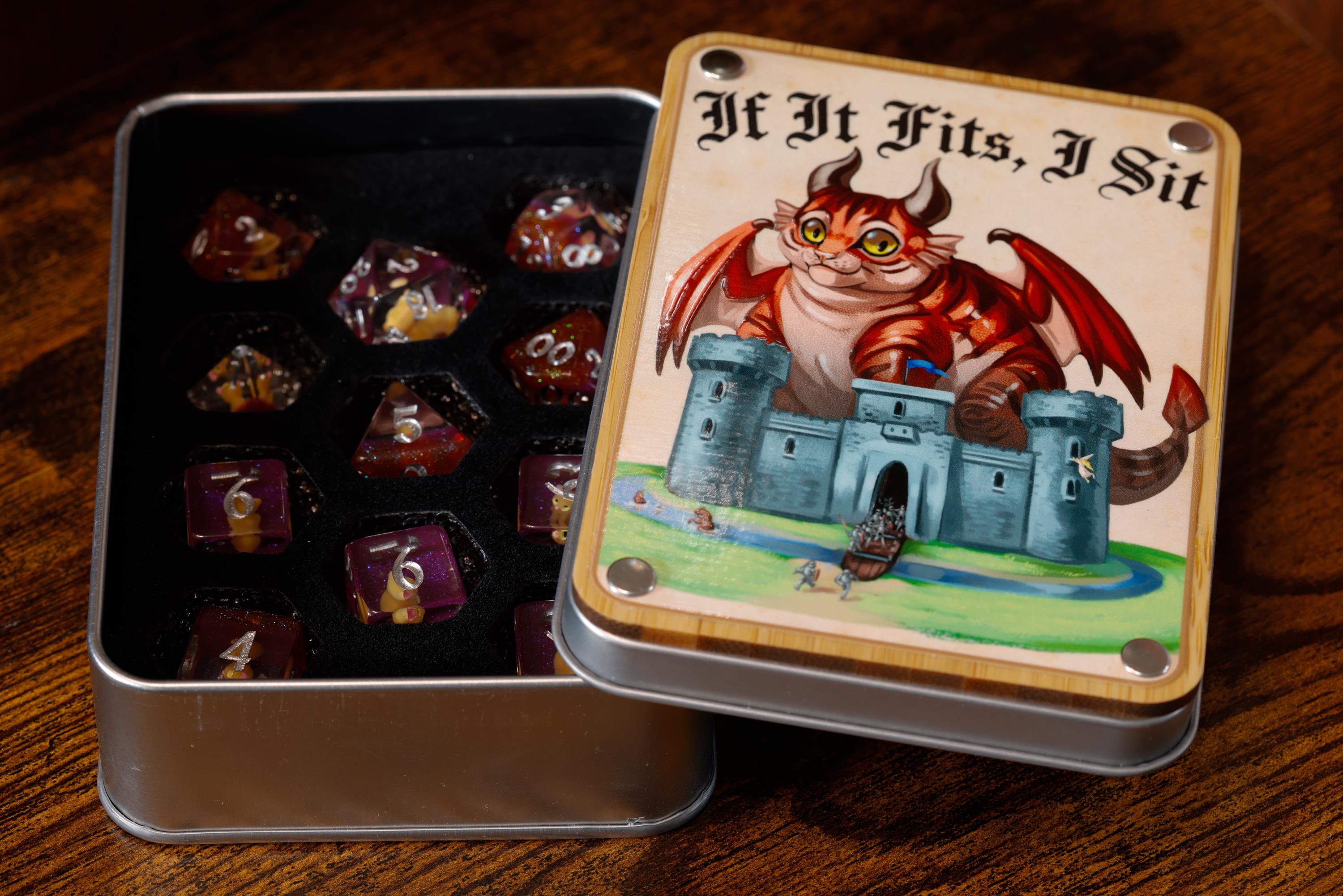 If It Fits I Sit Orange Tabby Dice Box