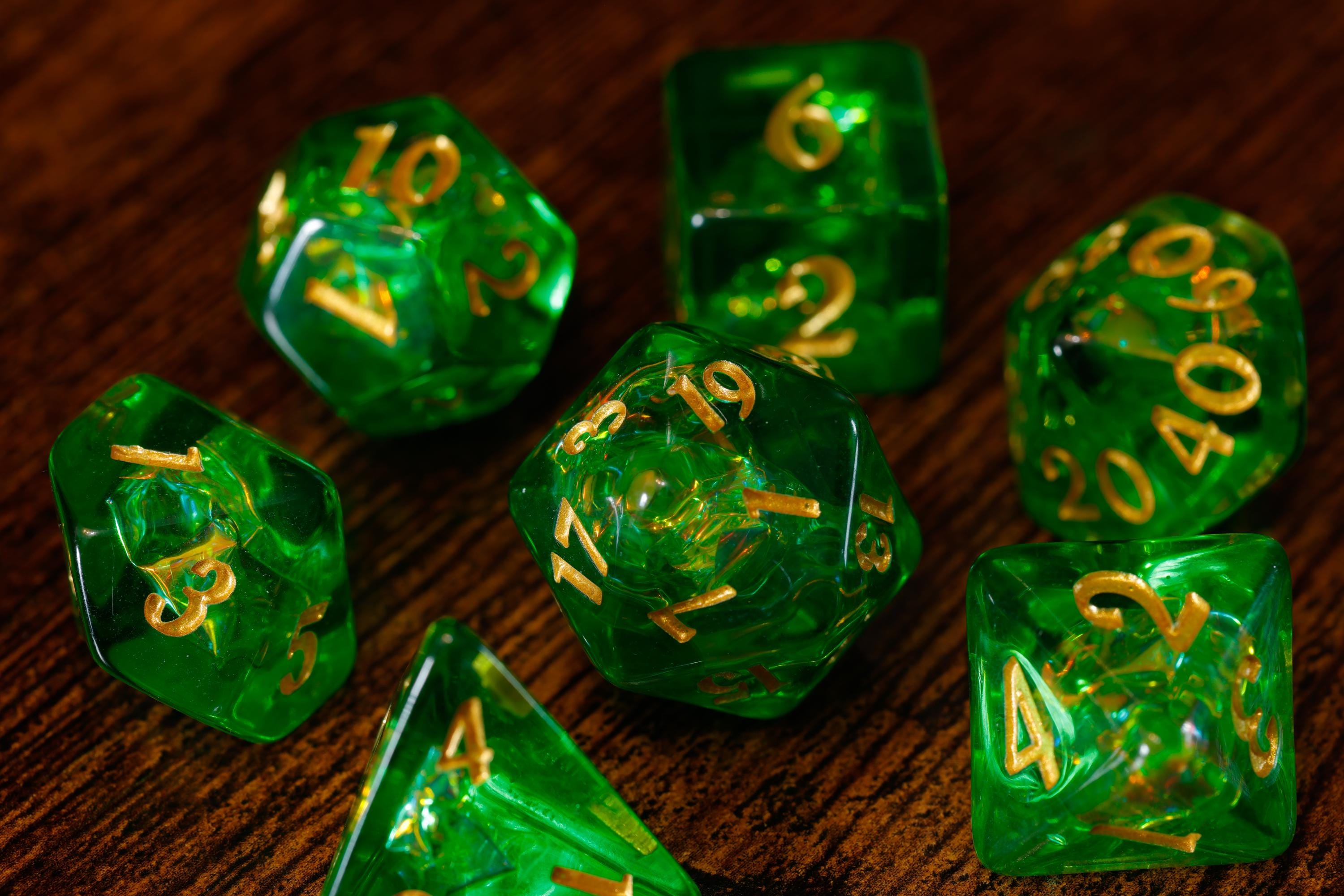 Sacred Emerald Opal Dice Set - Green Holographic
