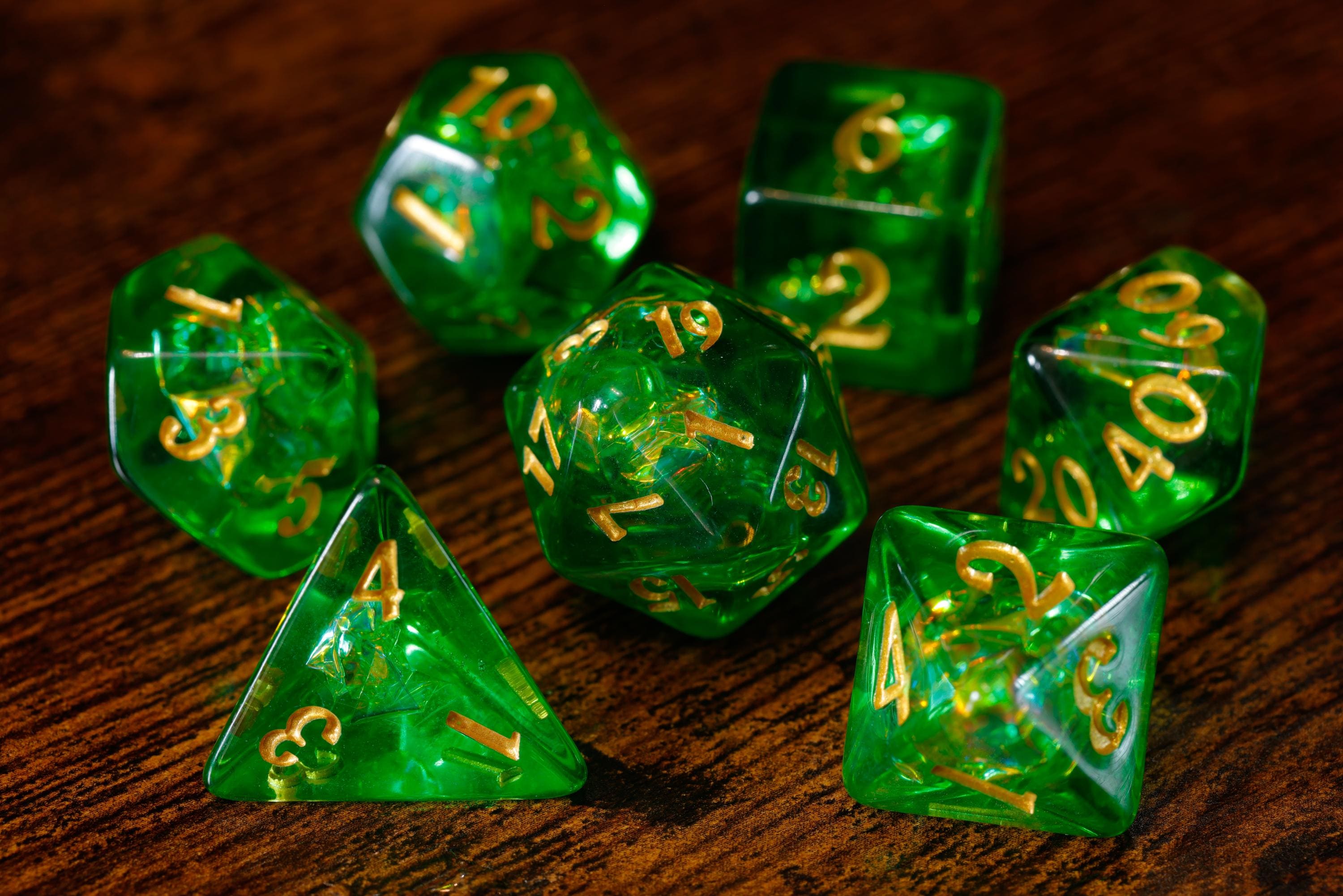 Sacred Emerald Opal Dice Set - Green Holographic