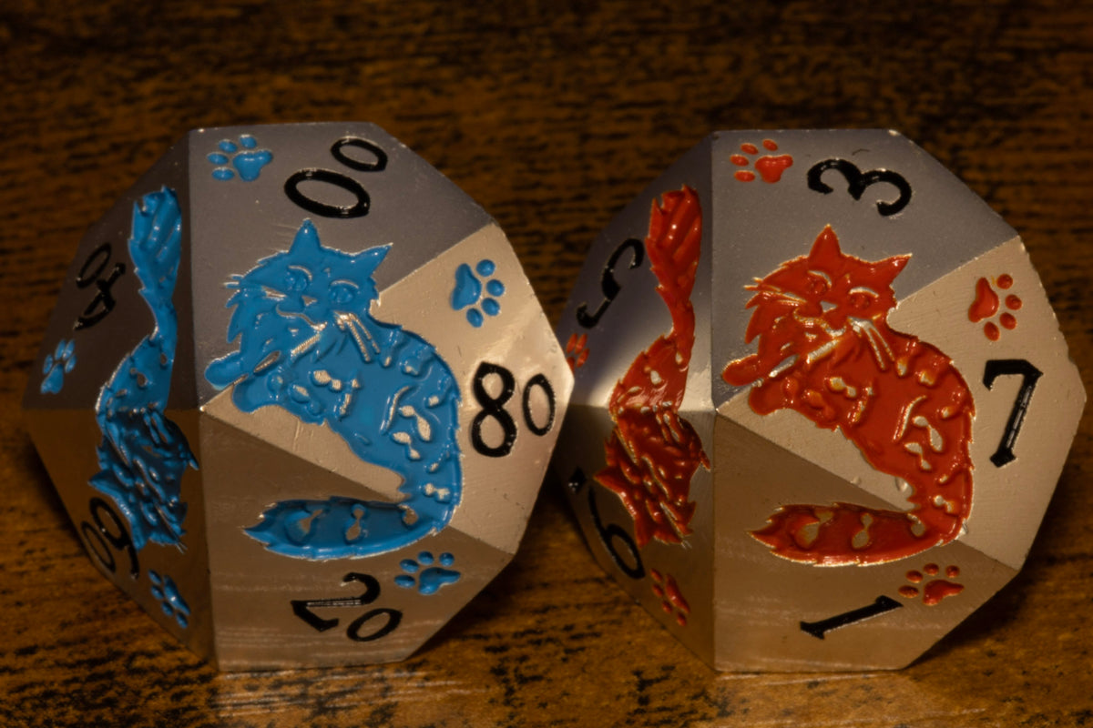 Meowgic 7-Piece Metal Dice Set – Pearl Silver with Rainbow Cats – photo 11