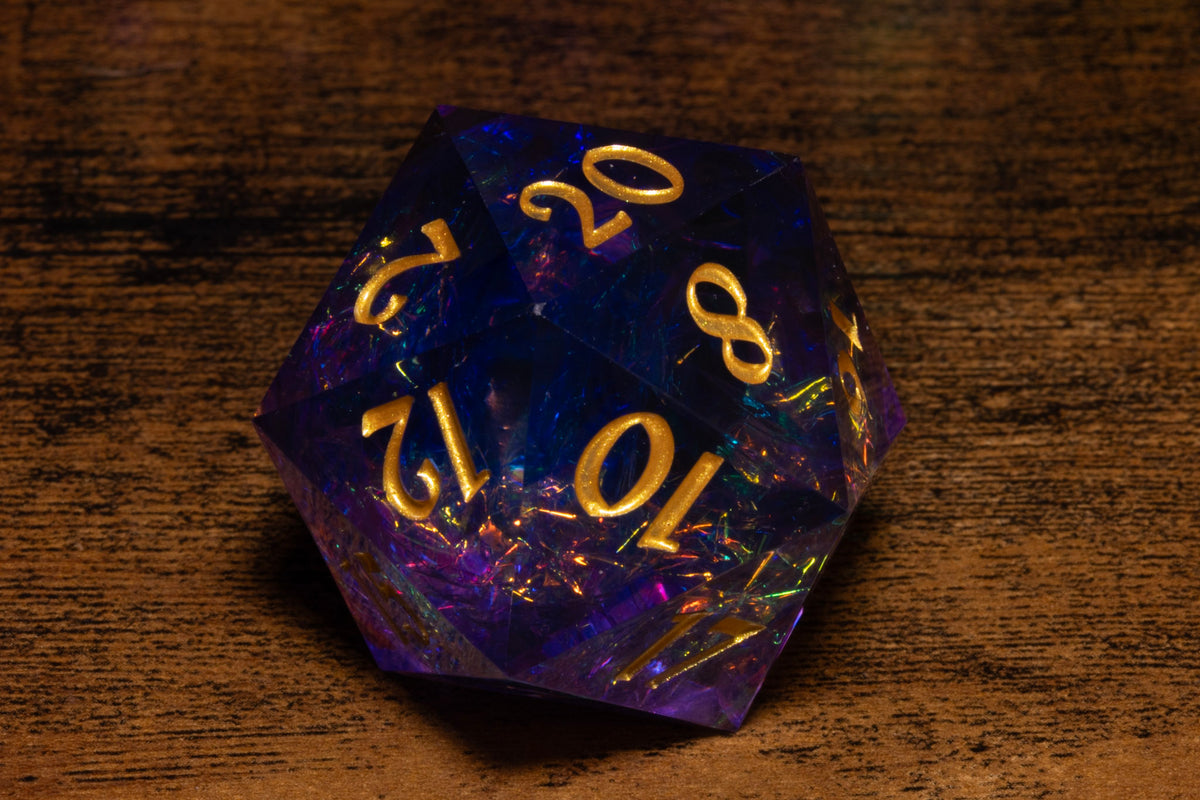Sacred Amethyst Oversized D20 – Extra Large D20 – Sharp Edge Resin Dice – photo 1