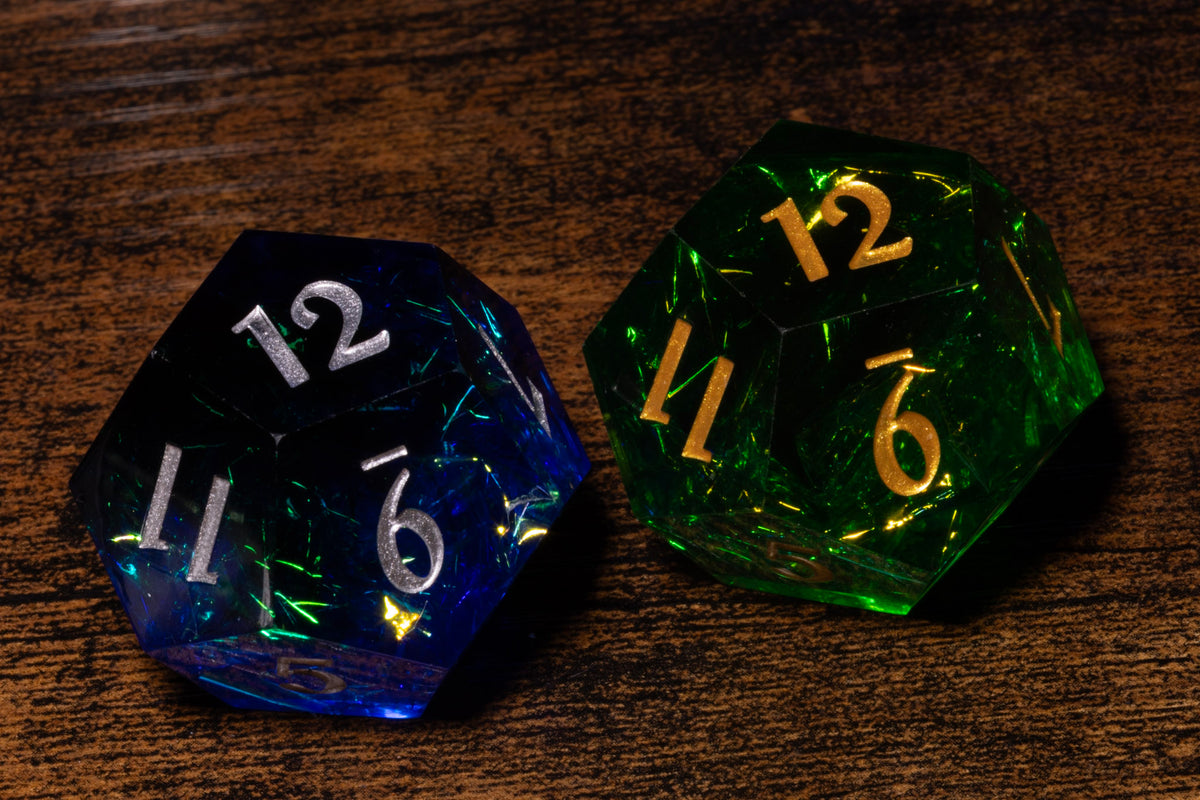 Sacred Sapphire & Emerald Hope & Fear D12 Set – Sharp-Edge Resin Duality Dice for Daggerheart – photo 2