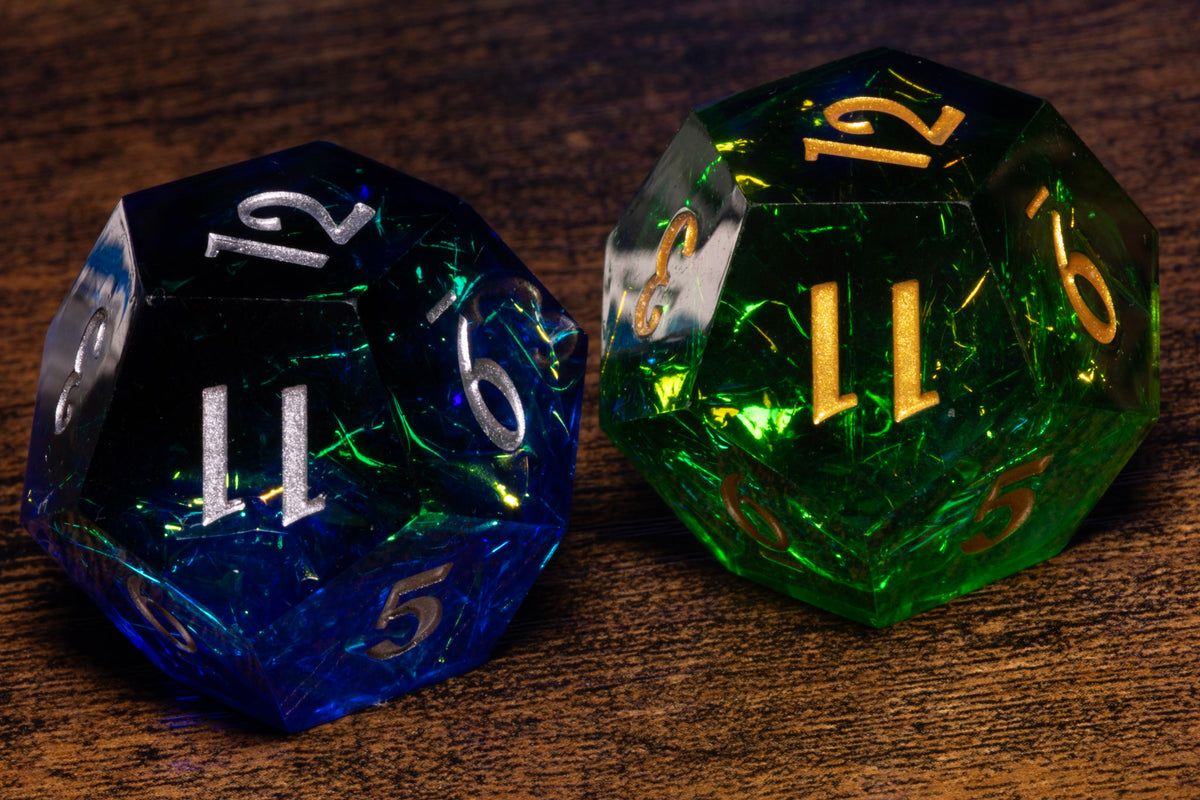 Sacred Sapphire & Emerald Hope & Fear D12 Set – Sharp-Edge Resin Duality Dice for Daggerheart – photo 3