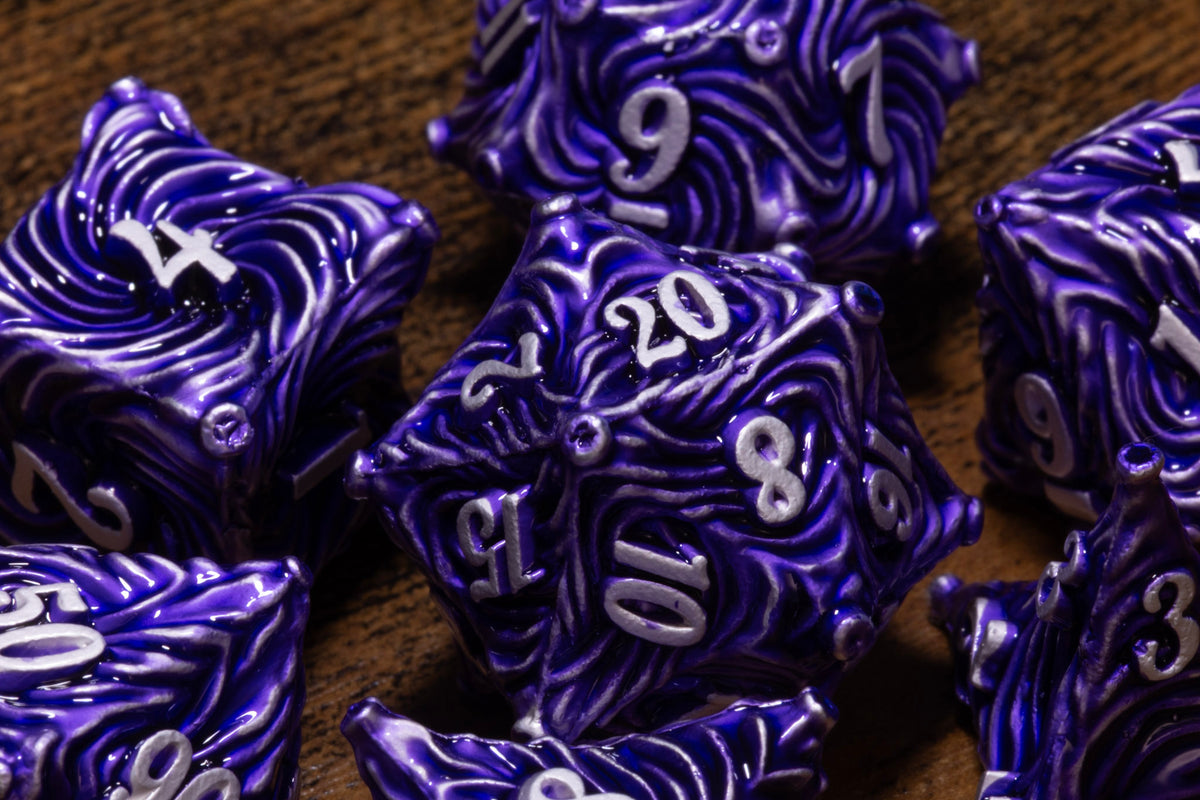 Vortex 7-Piece Metal Dice Set – Purple with White Numbers – photo 7