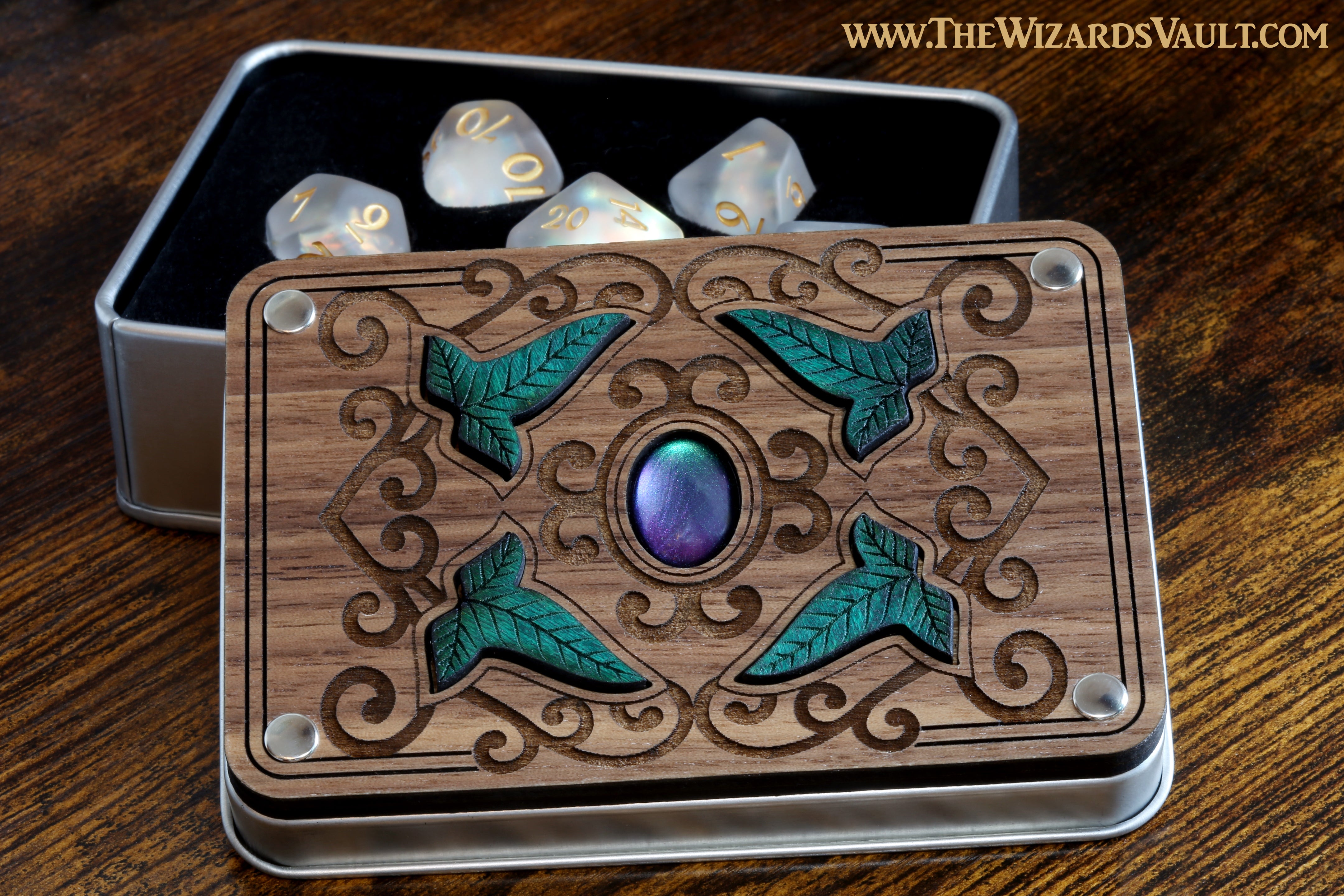 Elvish dice vault and Paladin's Oath dice set - The Wizard's Vault