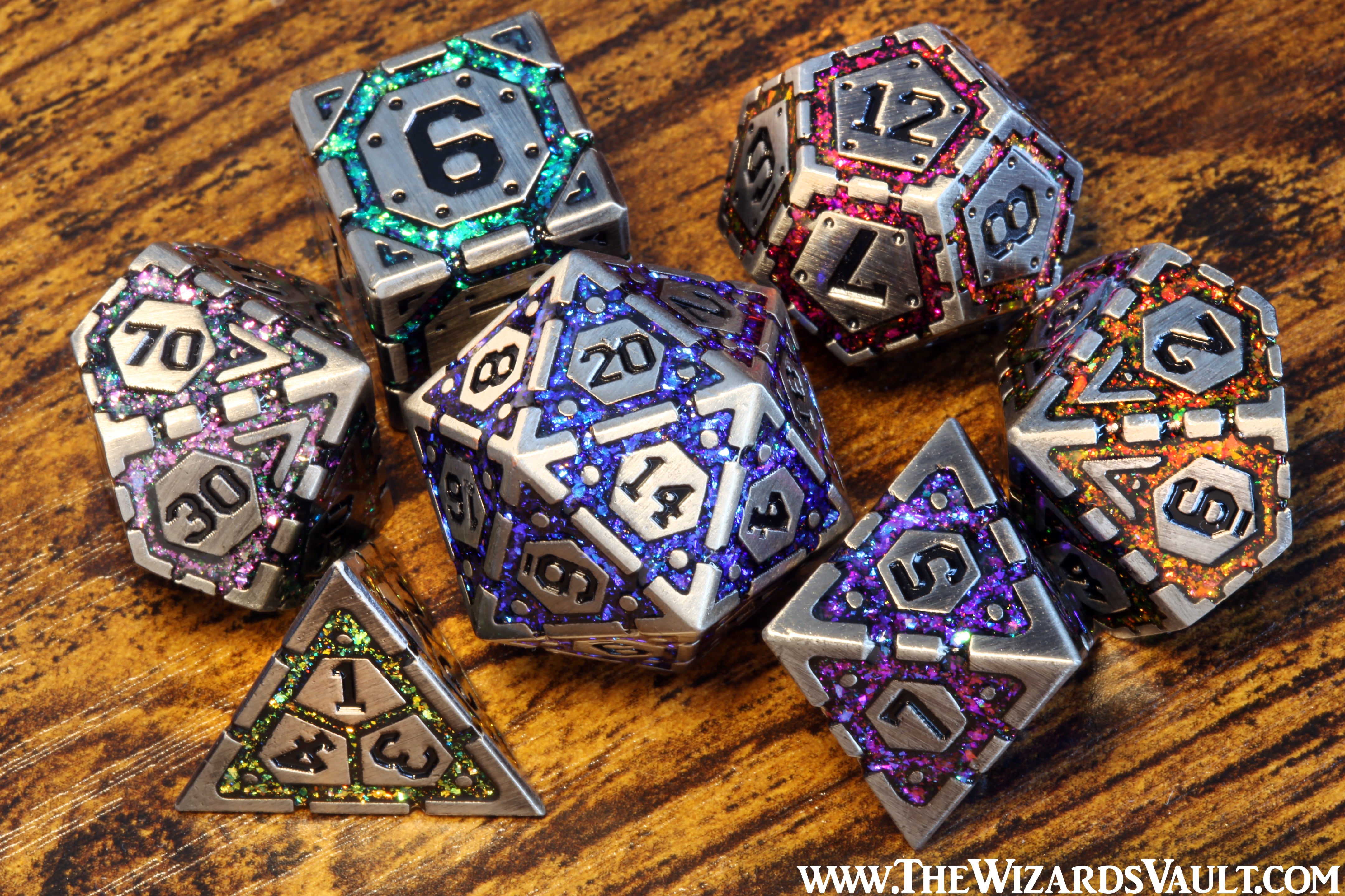 Infinity Vault Dice Set, Antique silver with multicolor mica - The Wizard's Vault